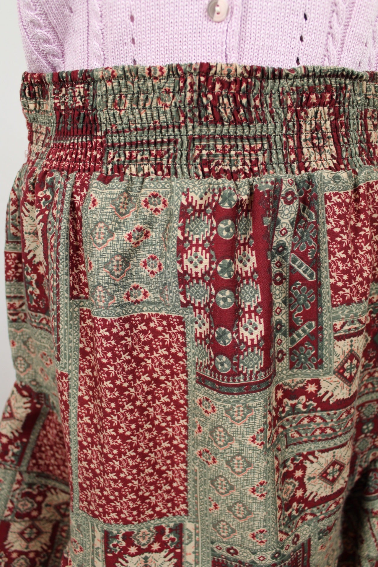 🌸🍒Jupe Agathe Velmont volantée motifs géométriques & fleurs style bohème - Taille 40/42🍒🌸