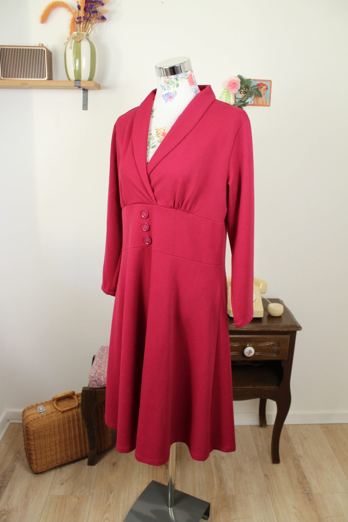 Robe pin-up années 80/90 bordeaux pourpre Sergio Di Fiori - Taille 40/42
