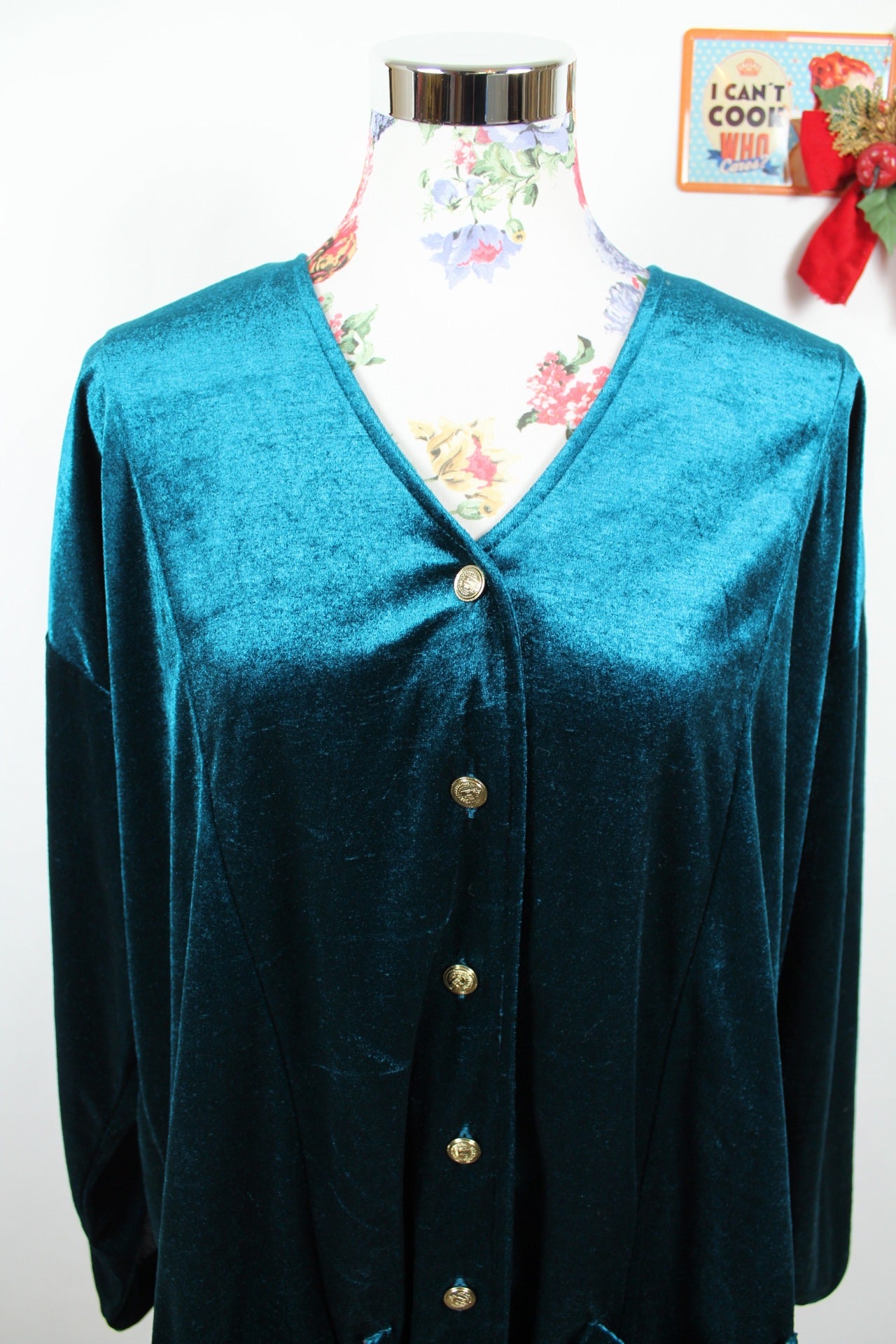 ✨Cardigan en velours émeraude vintage 80/90's - boutons couronnes dorés✨