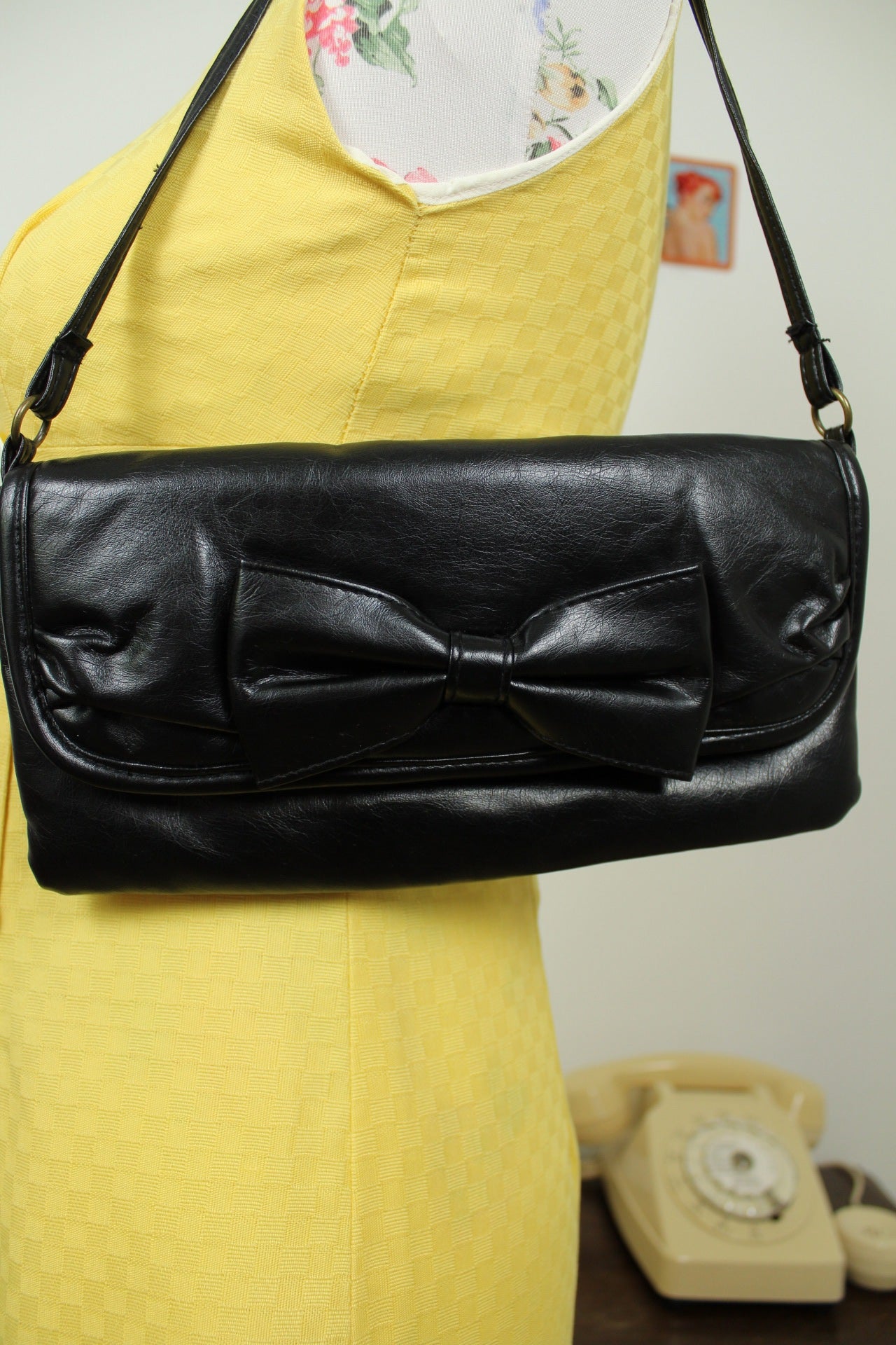 🌸🍒Sac d'épaule noir Y2k 2000's nœud esprit pin-up/rockabilly🍒🌸