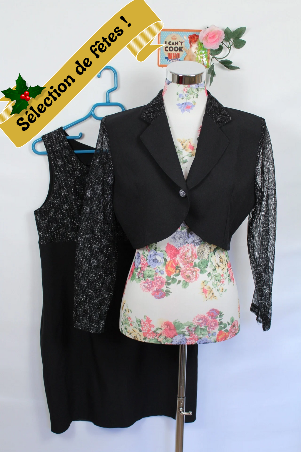 ✨Ensemble de soirée noir vintage 90s - robe + Boléro manches pailletées✨