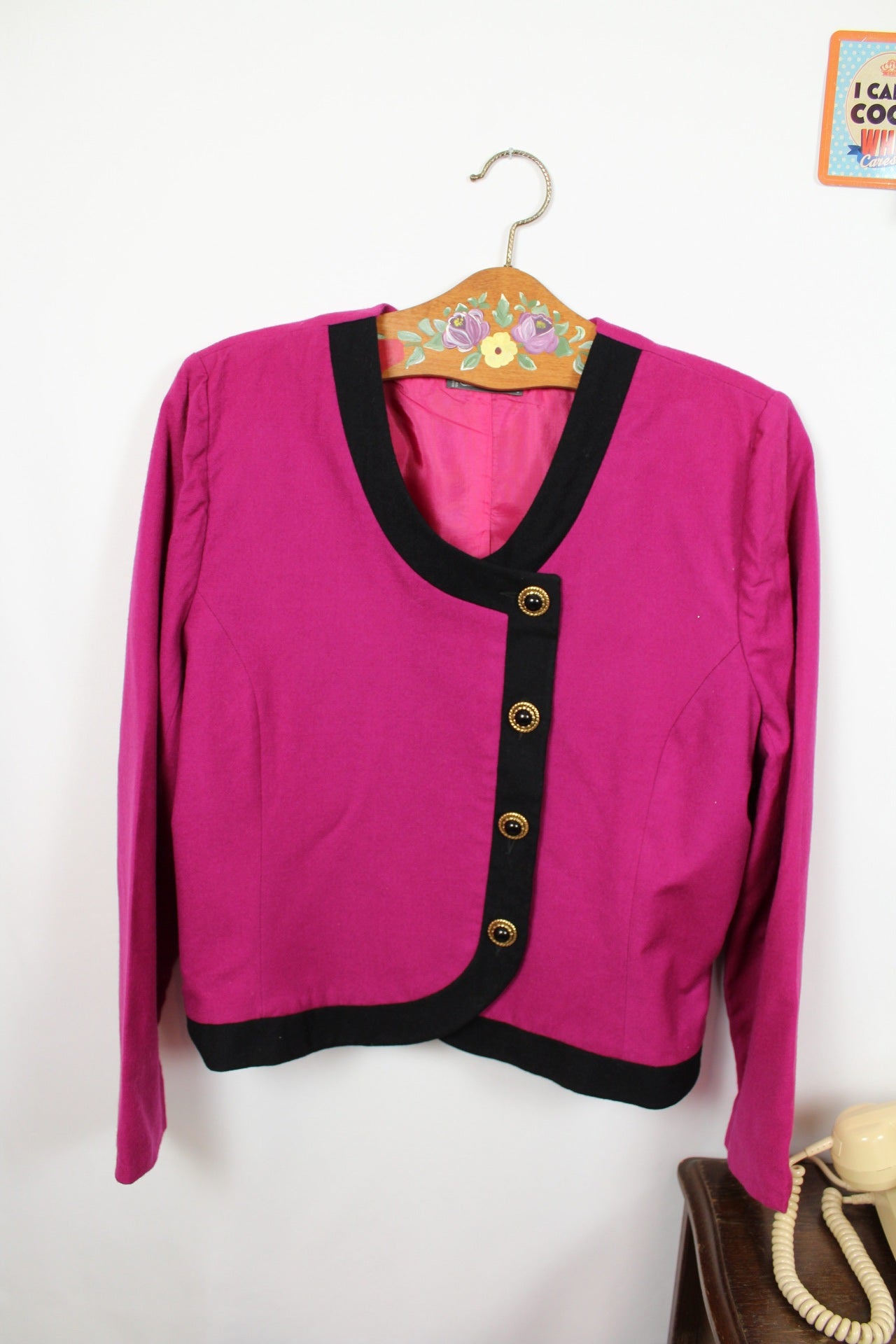 🌸🍒Veste vintage 80's pure laine woolmark fuchsia - made in France Coïncidence - Taille 38/40🍒🌸