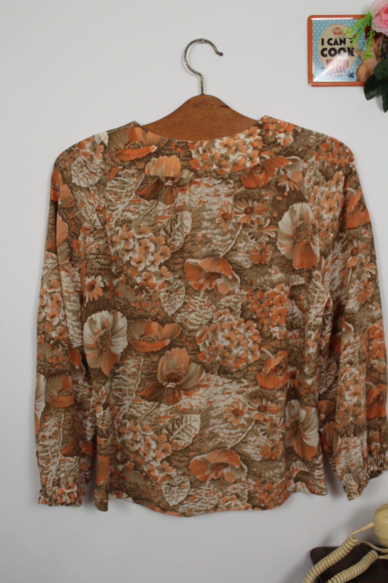 🌸🍒Blouse vintage 70's "papier peint - fleurs automnales" légère - Taille 38/40🍒🌸