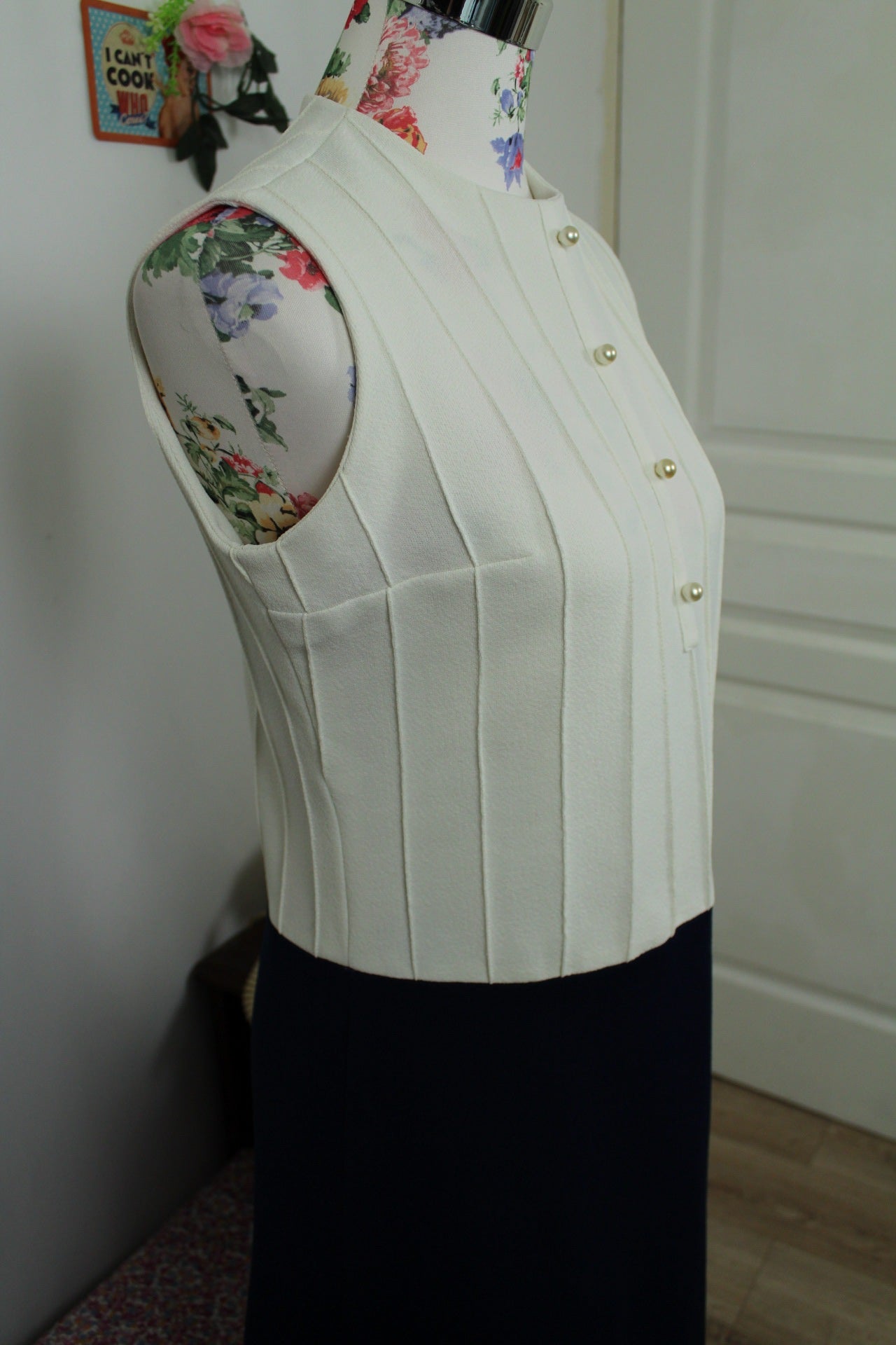 🌸🍒Robe vintage 60's blanche & marine chic - boutons nacrés - Taille 38🍒🌸