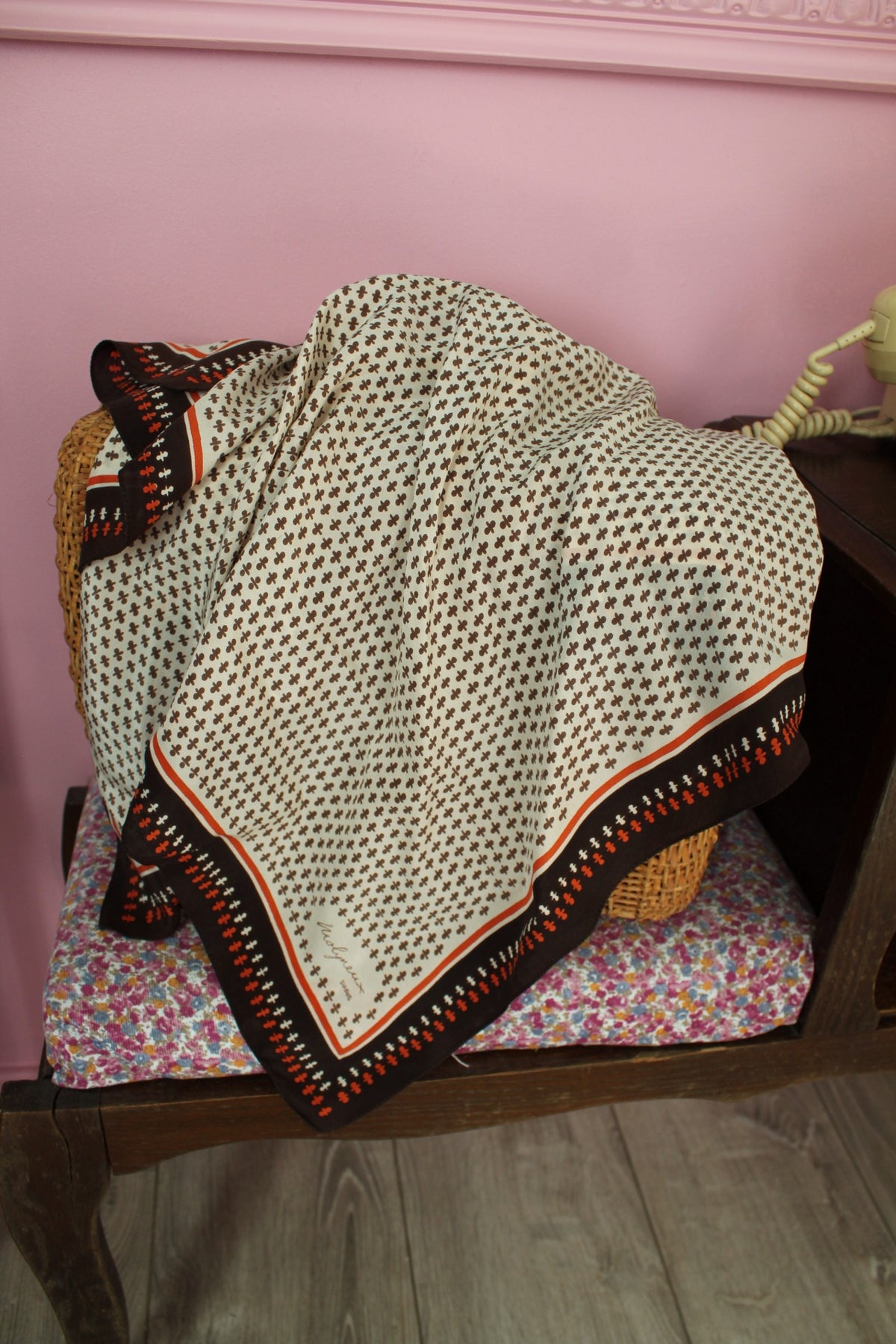 Foulard vintage années 70 automnal orange & marron psyché