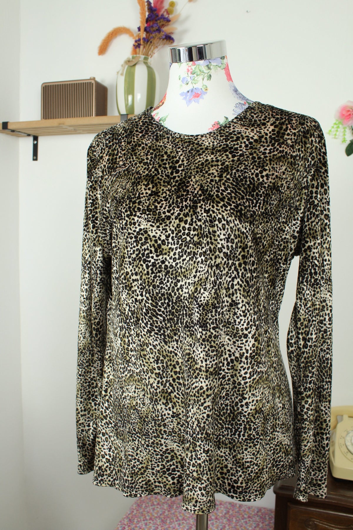 Blouse léopard vintage années 90 en velours - pin-up/rockabilly - Taille 38/40