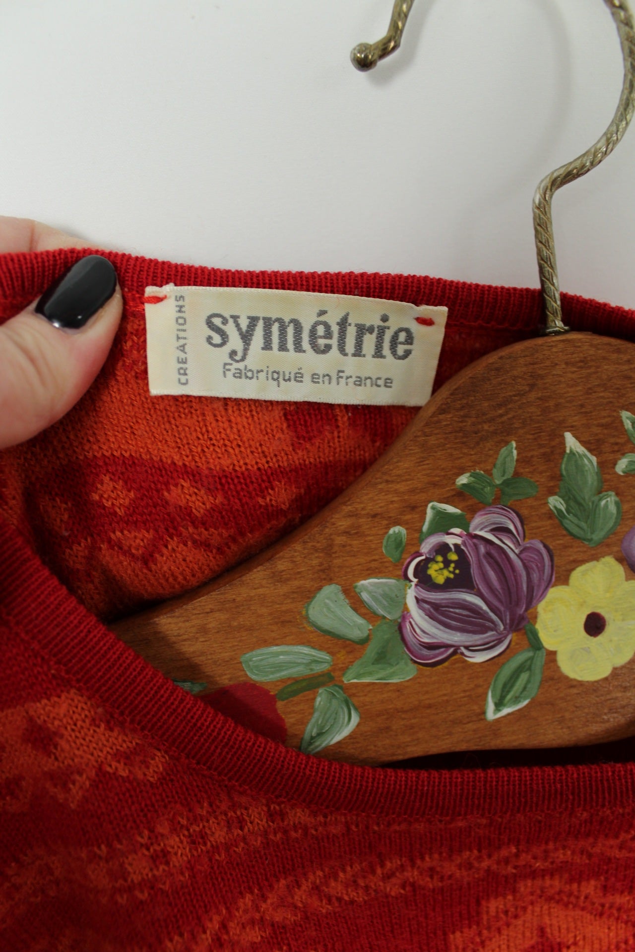 🌸🍒Pull vintage en laine 90's Symétrie rouge & noir - motifs graphiques - Taille 40/42🍒🌸