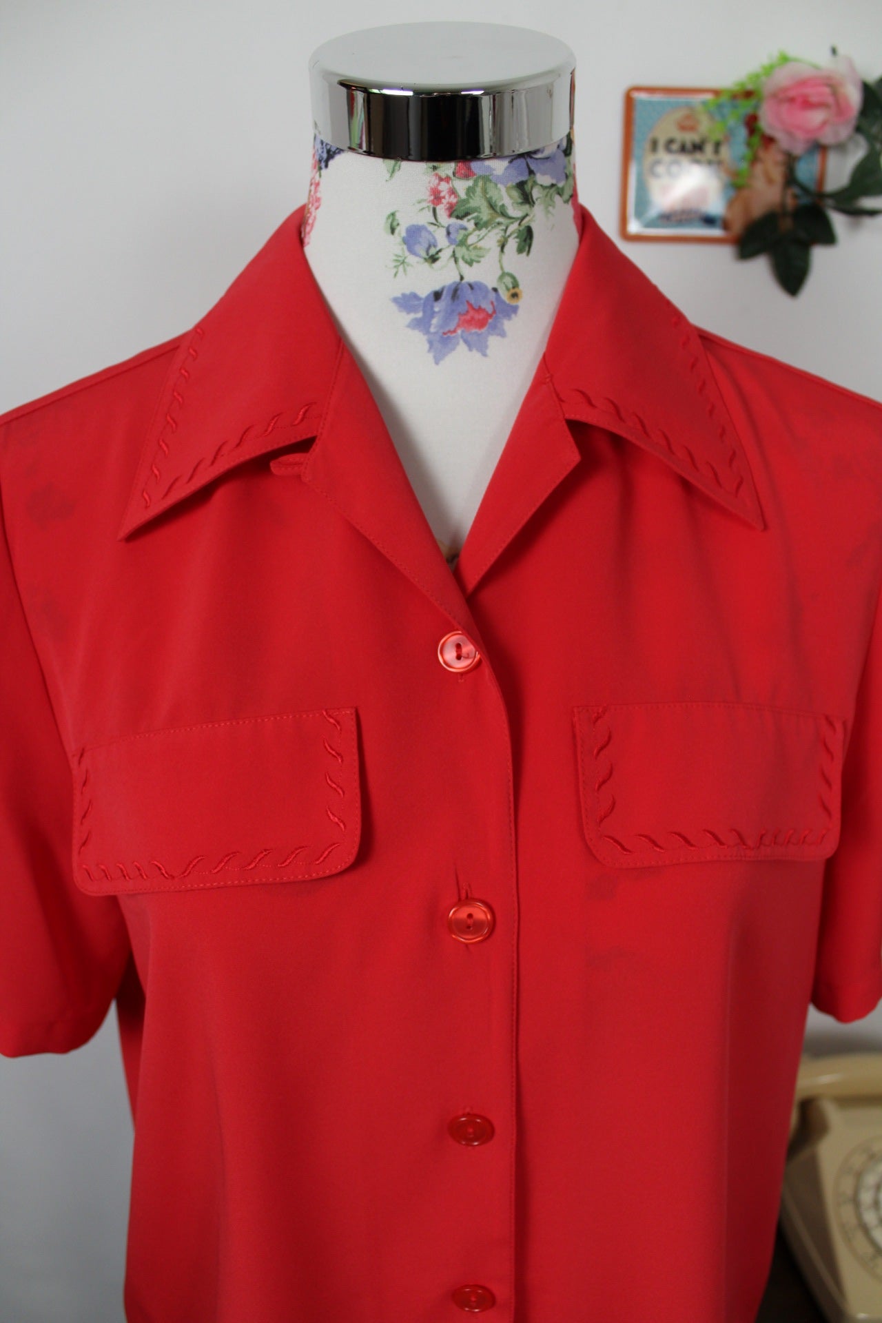 🍒🌸Chemise vintage 90's rouge clair éclatant - Taille 38/40🌸🍒