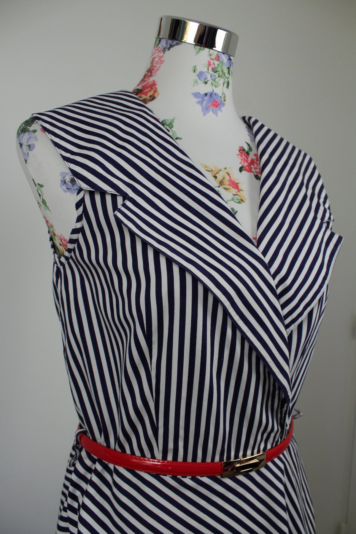 Robe Navy vintage années 90 rayée en coton style pin-up/rockabilly - Taille 38