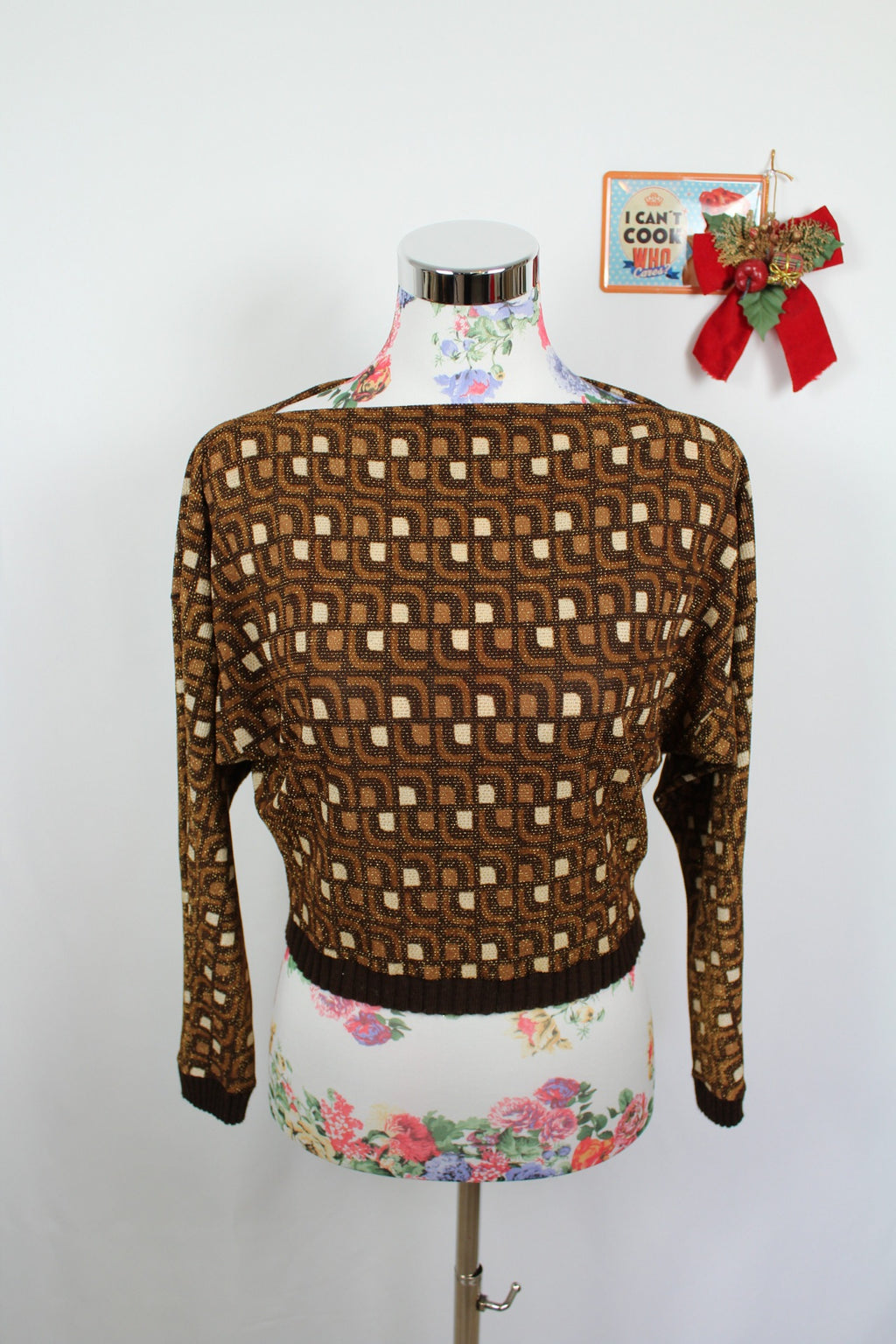 ✨Pull géométrique vintage 70's - couleurs chaudes & paillettes - pull de fêtes✨