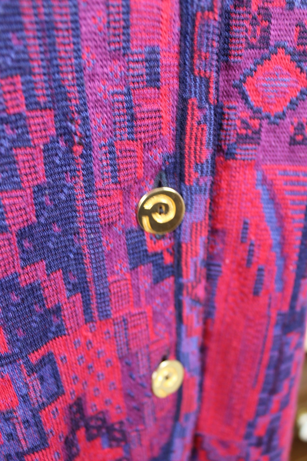 🌸🍒Gilet vintage Devernois Paris 80's - jacquard graphique bordeaux & violet 🍒🌸