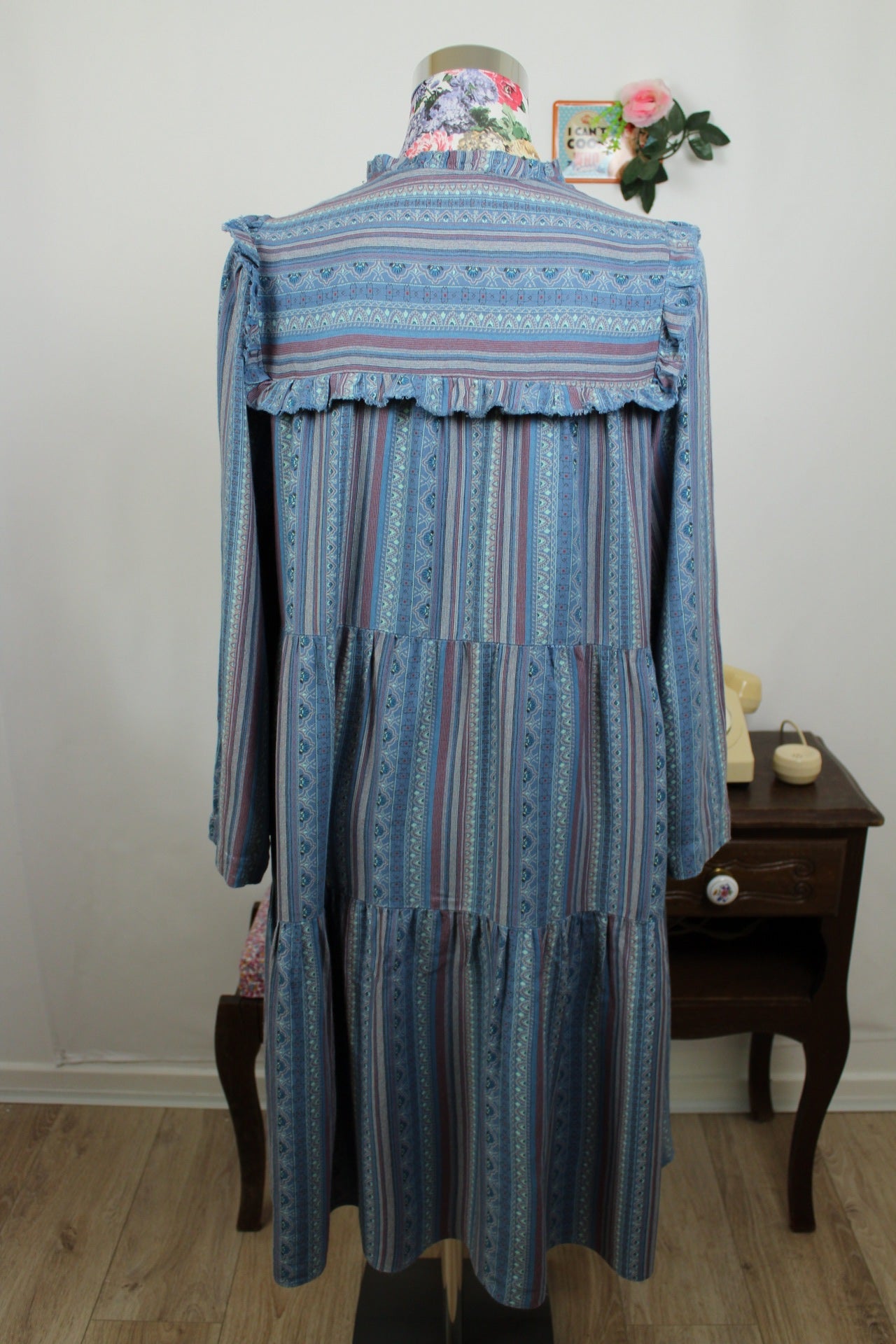 🌸🍒Robe vintage 90's rayée à volants & étages babydoll bohème - Taille 38/40🍒🌸
