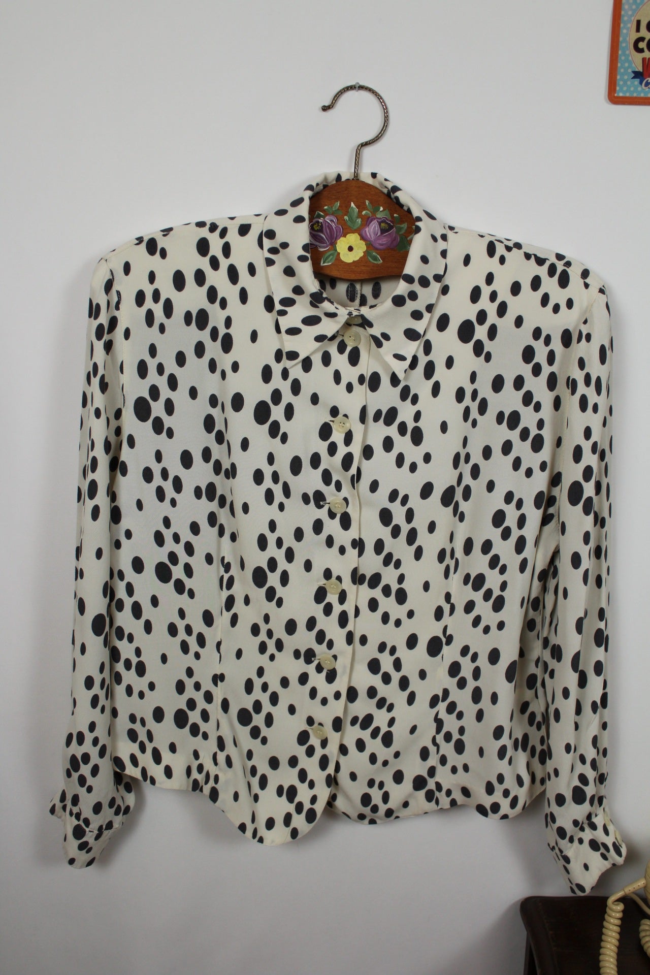 🌸🍒Chemise vintage Betty Barclay 80/90's - blanc écru & pois noir - Taille 40/42🍒🌸
