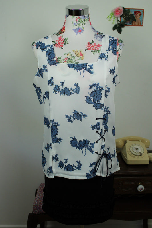 🌸🍒Débardeur vintage 90's fleuri romantique & laçage - Taille 40🍒🌸