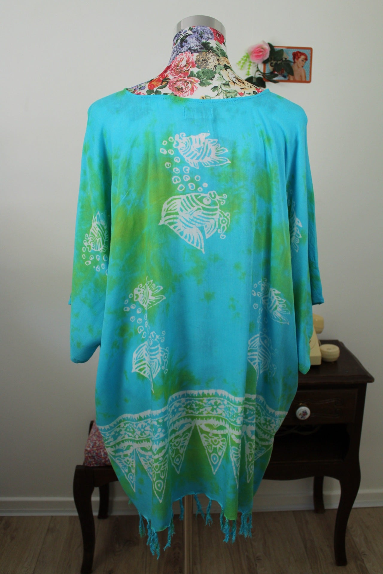 🌸🍒Tunique de plage Tie and Dye poissons exotiques - taille unique🍒🌸