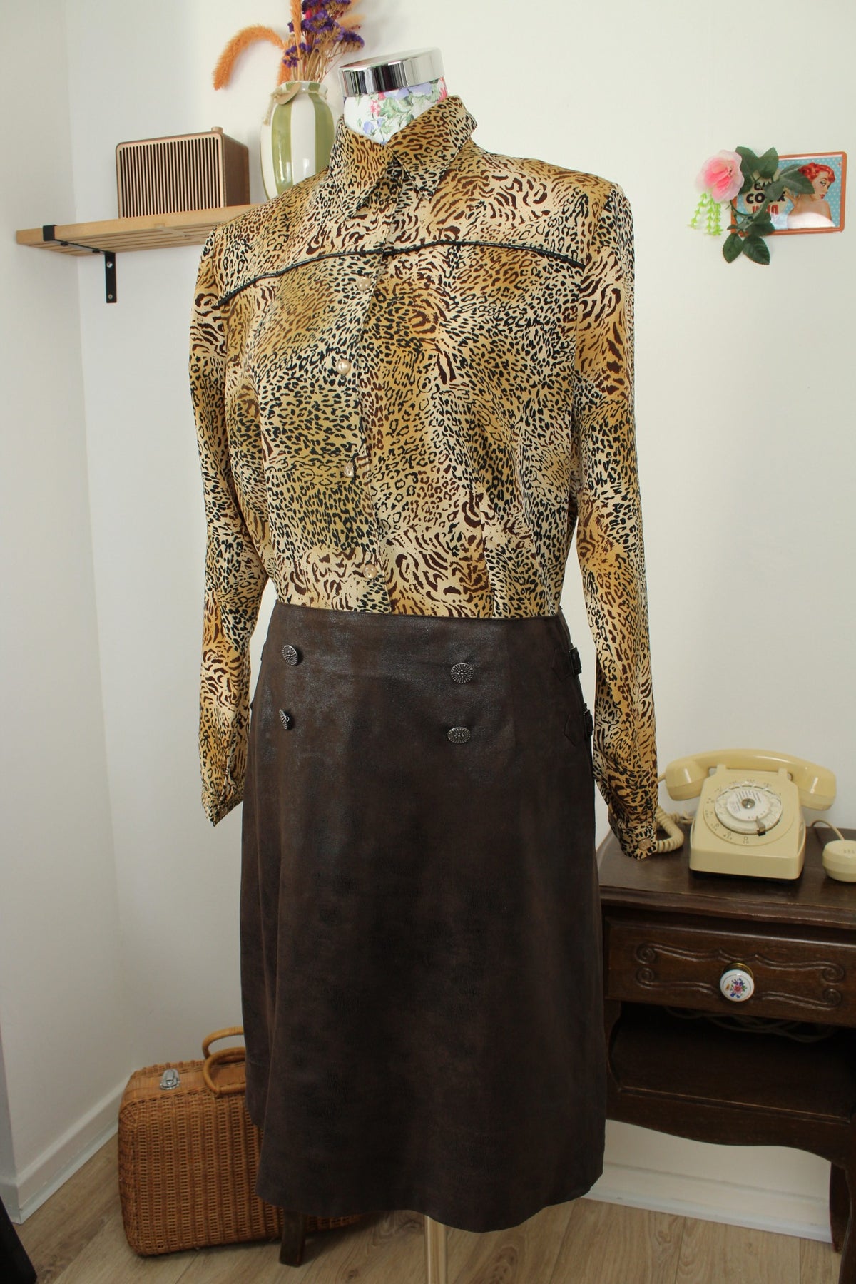 Chemise vintage années 90 imprimé animal chic léopard - Taille 42/44