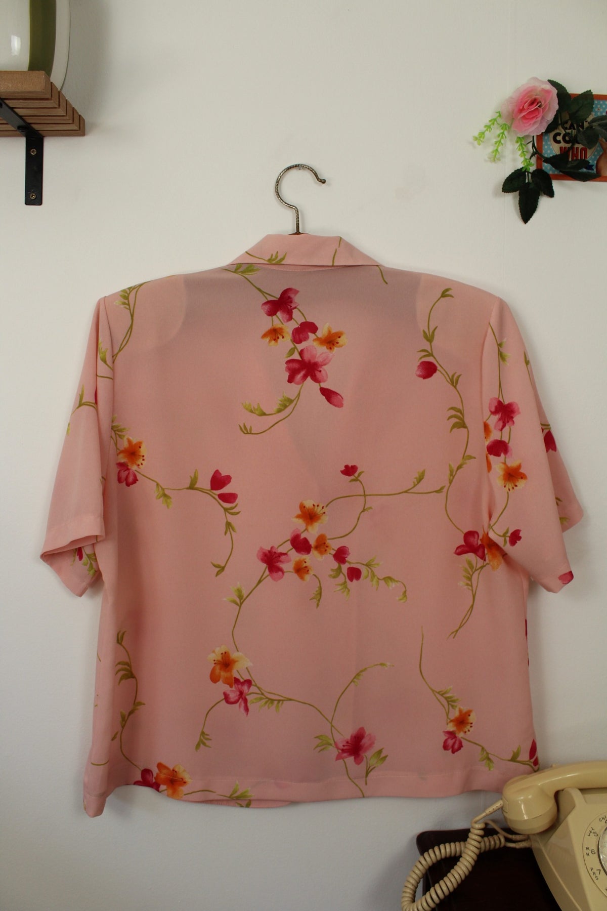 🌸🍒Chemise vintage années 80/90 rose pâle & guirlande de fleurs - Taille 42/44🍒🌸