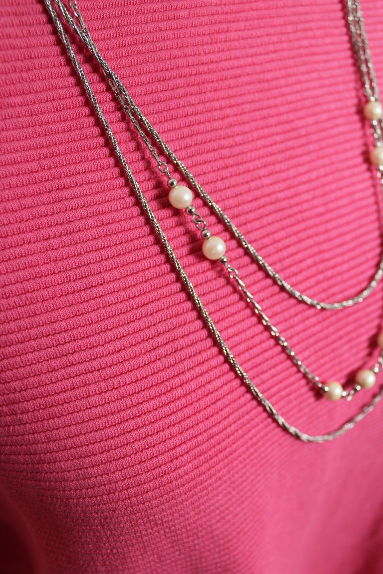 🌸🍒Collier long multi-rangs argenté & perles nacrées - années 90🌸🍒