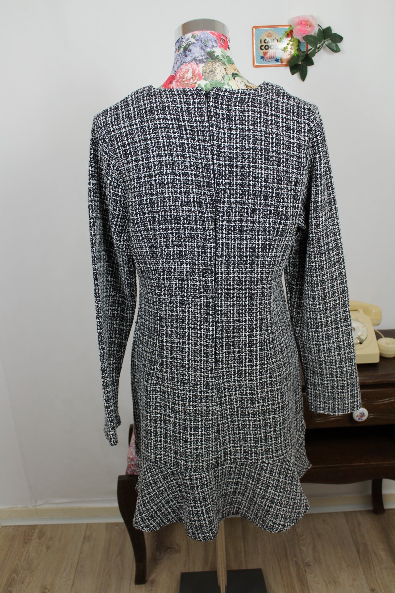 🌸🍒Robe d'hiver tweed noir & blanc - chic preppy - Taille 38/40🍒🌸