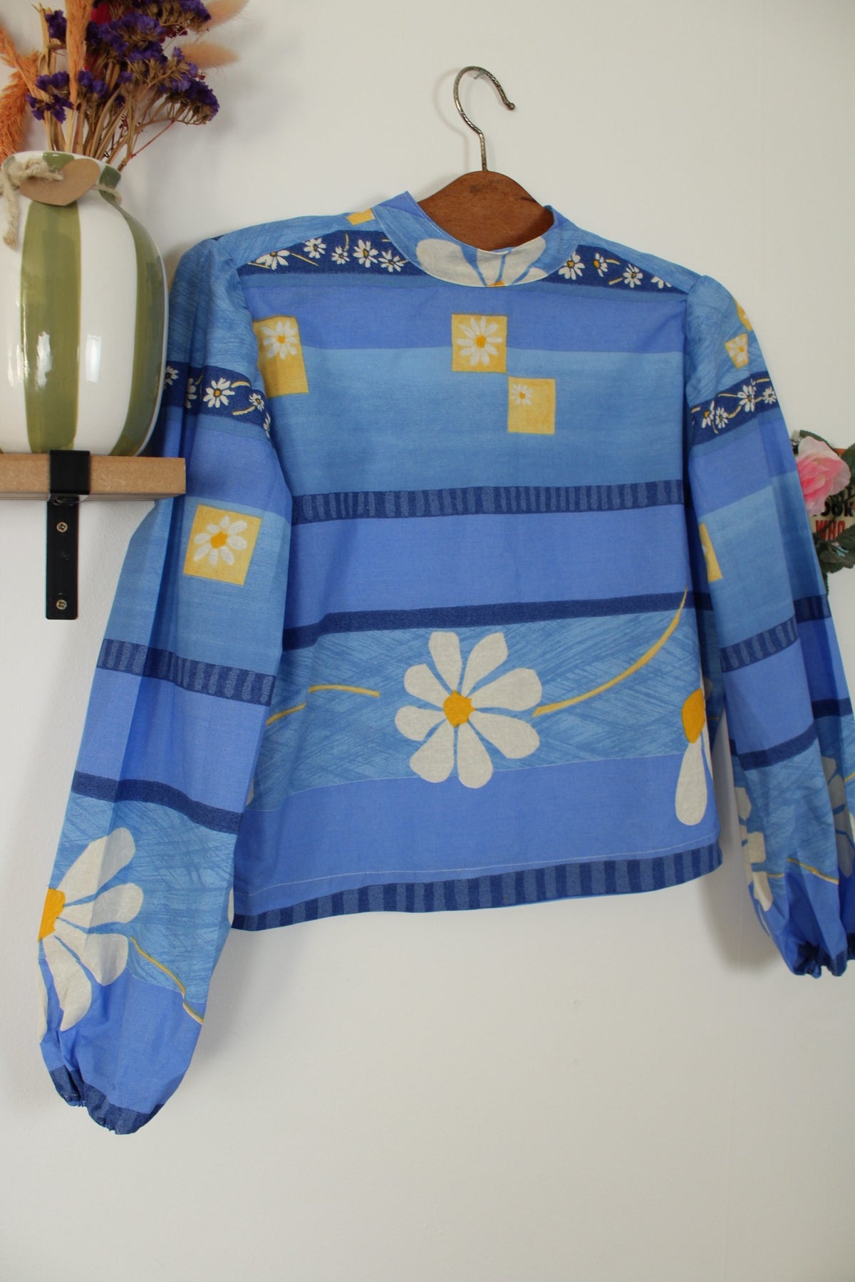 Blouse fleurie vintage années 90 fait main - col à nouer - Taille 38