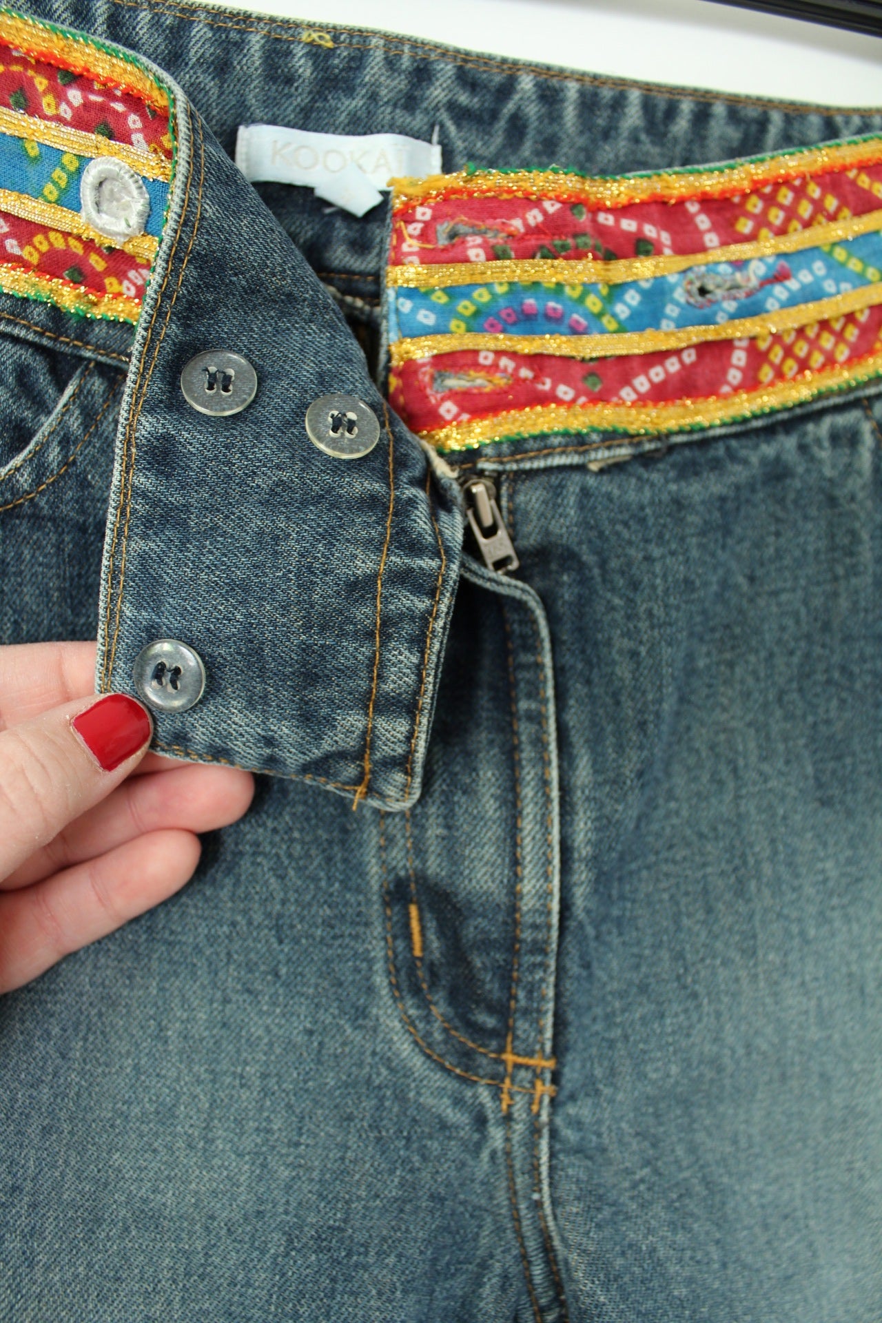 🍒🌸Pantacourt denim Kookaï 2000's/Y2k boho - brodé façon miroirs - Taille 38🌸🍒
