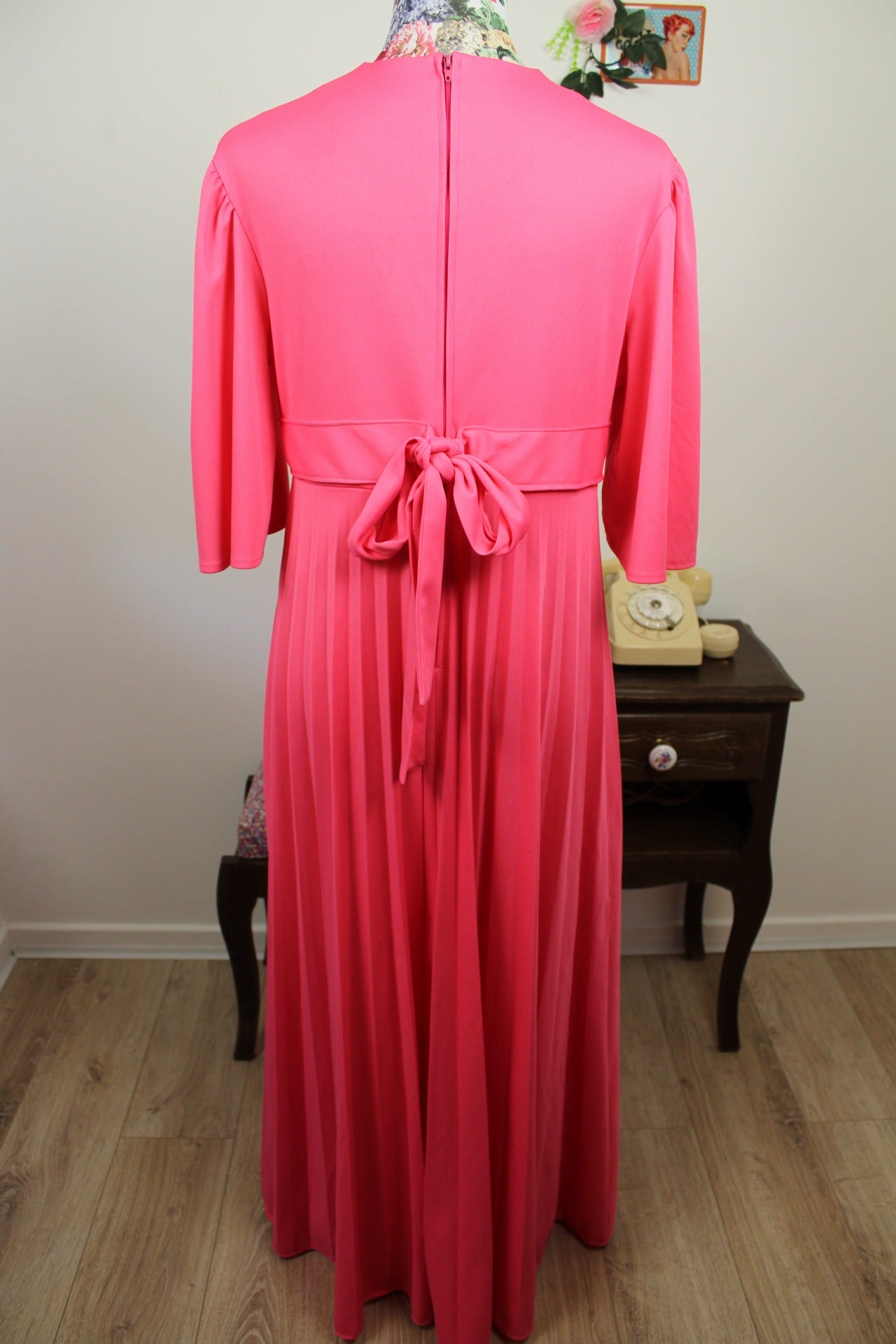 🌸🍒Robe longue vintage 70/80's rose pep's coupe empire - Taille 40🍒🌸