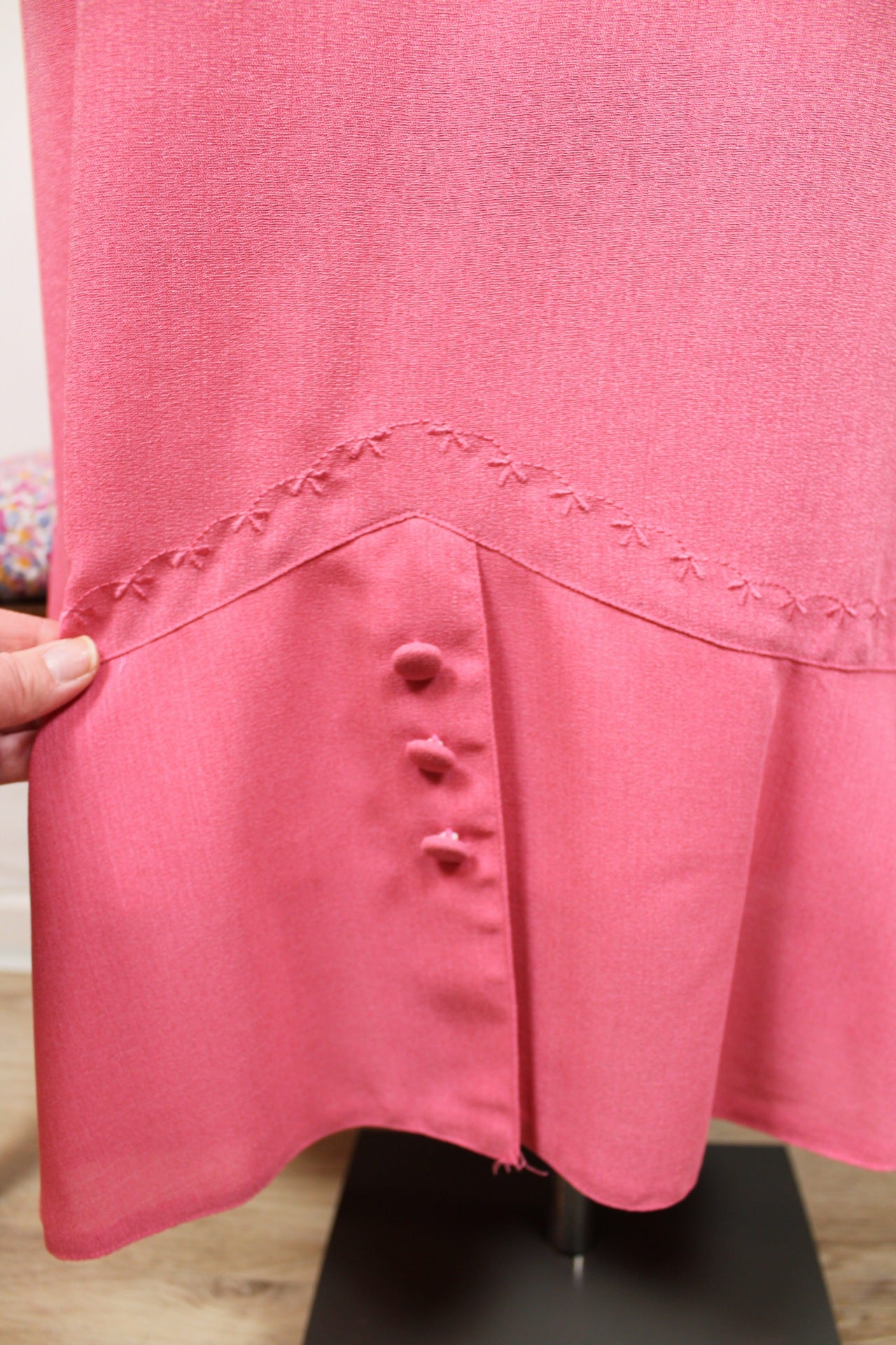 🌸🍒Jupe longue vintage Caty Jane 80/90s - rose poudré - broderies & boutons 🍒🌸