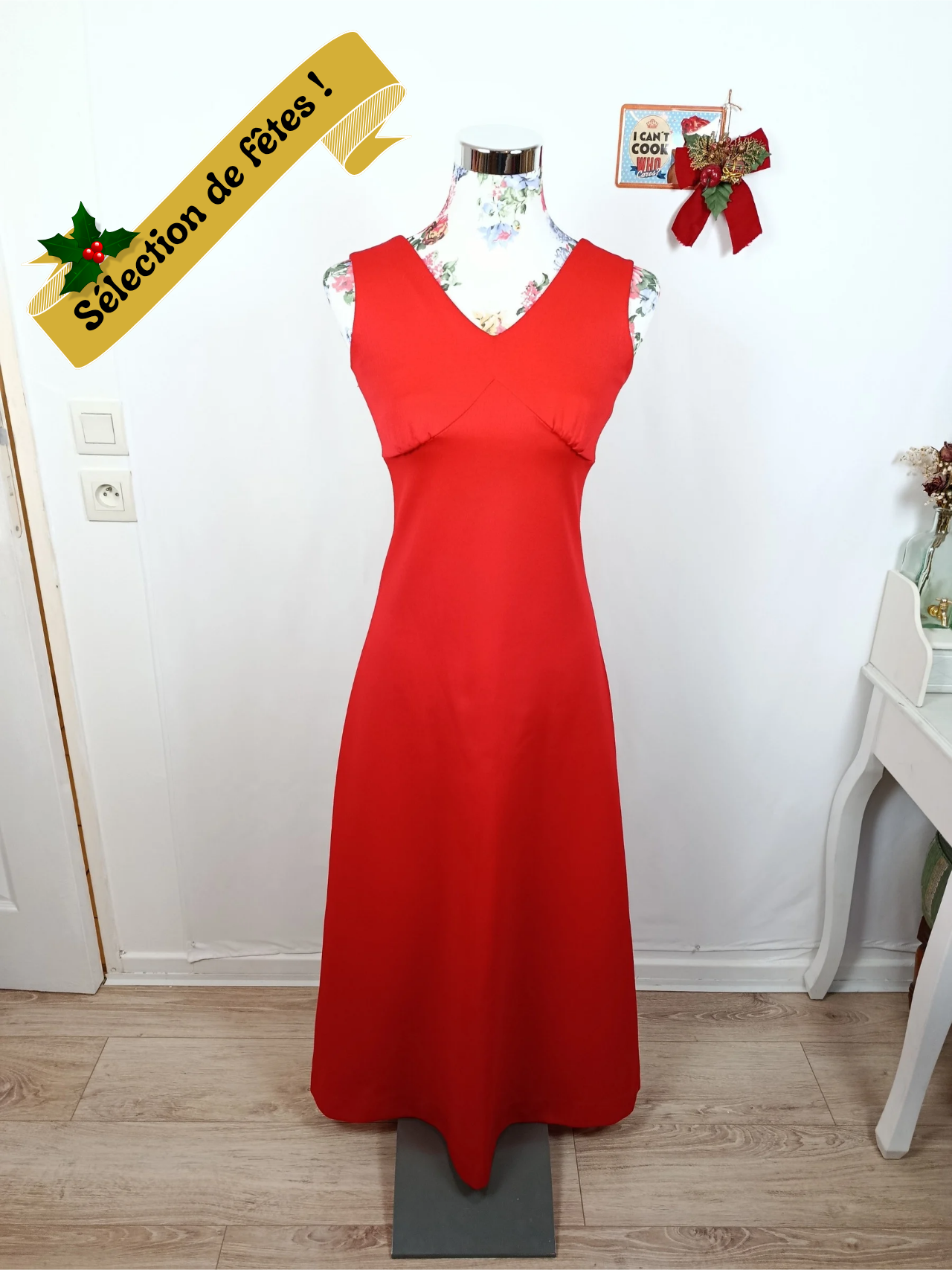 ✨Robe longue rouge vintage 90's - matière épaisse & coupe élégante - Tergal✨