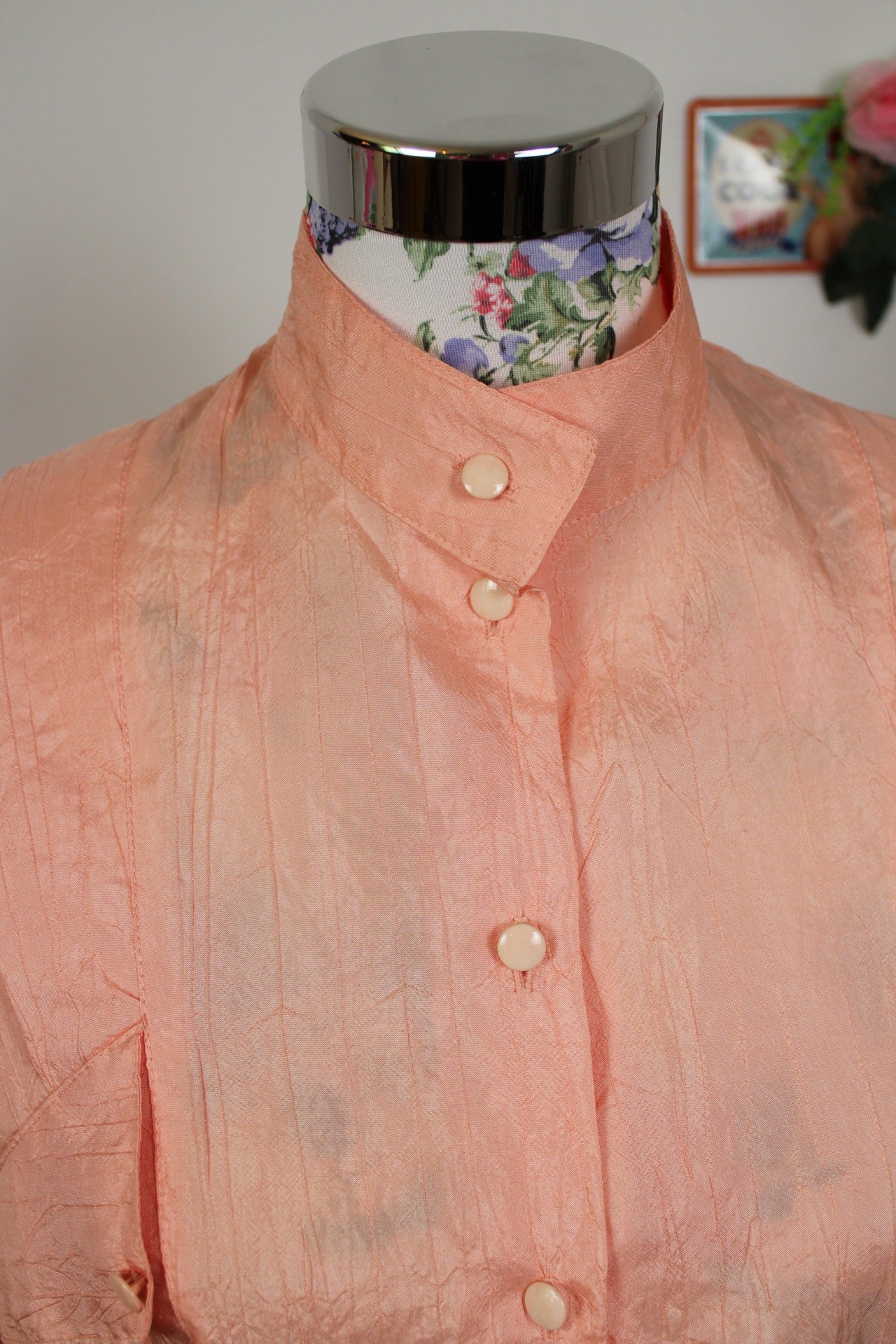 🌸🍒Chemise vintage 80/90's rose pêche - coupe & manches amples - Taille 40/42🍒🌸