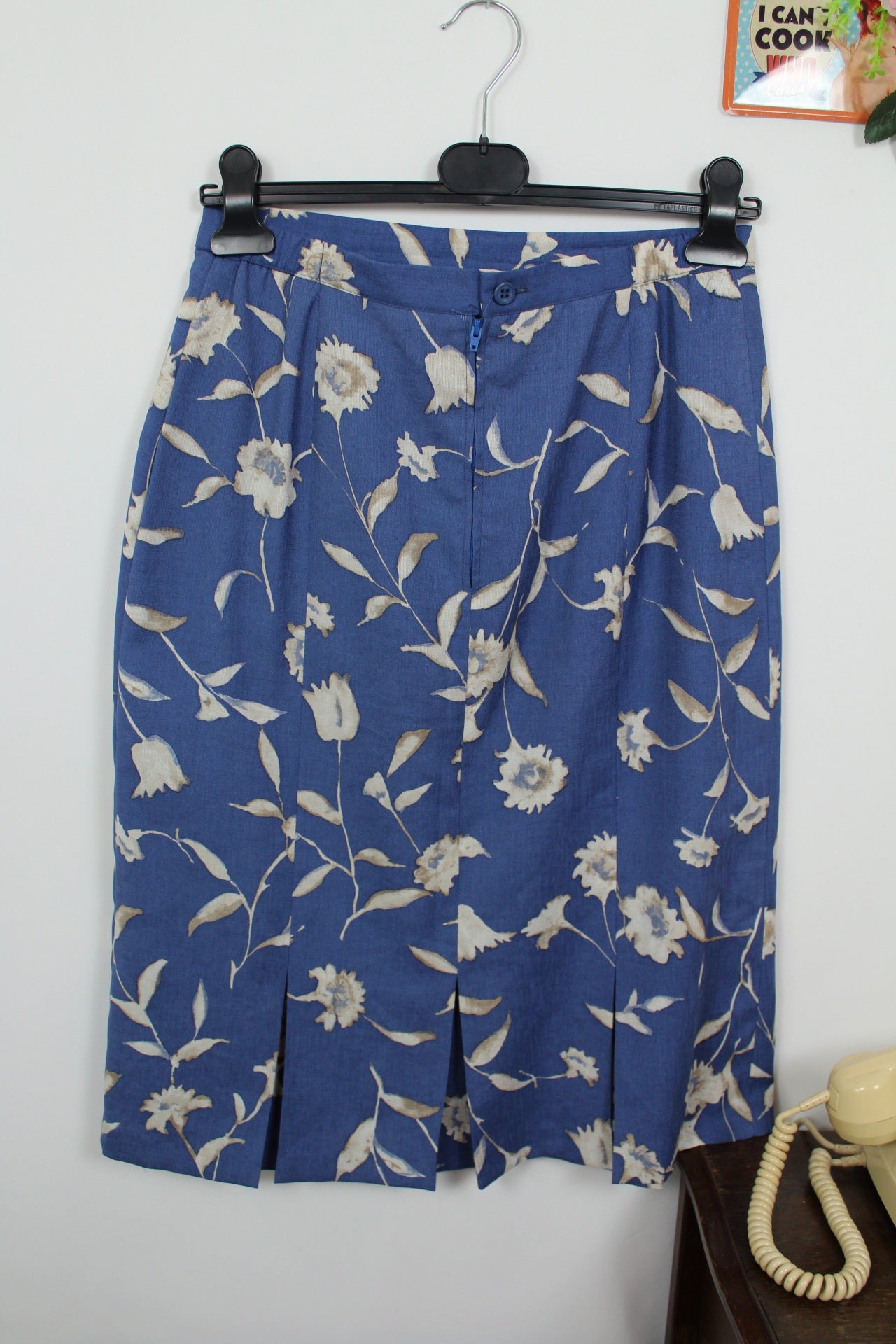 🍒🌸Jupe vintage 80's fleurie bleue et crème - Taille 38🌸🍒
