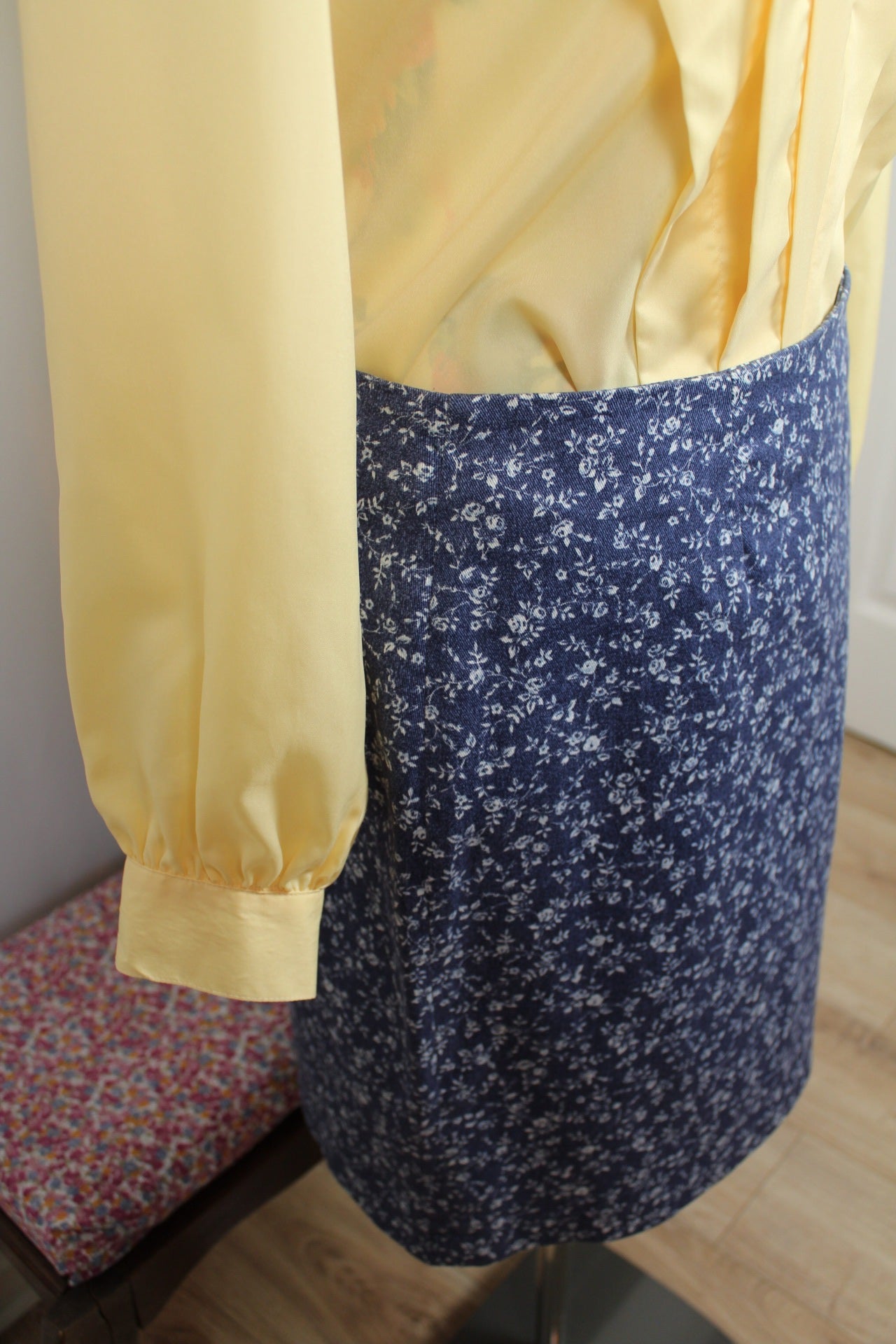🌸🍒Jupe vintage 90's Nina Kalio en denim effet fleuri liberty - Taille 40🍒🌸