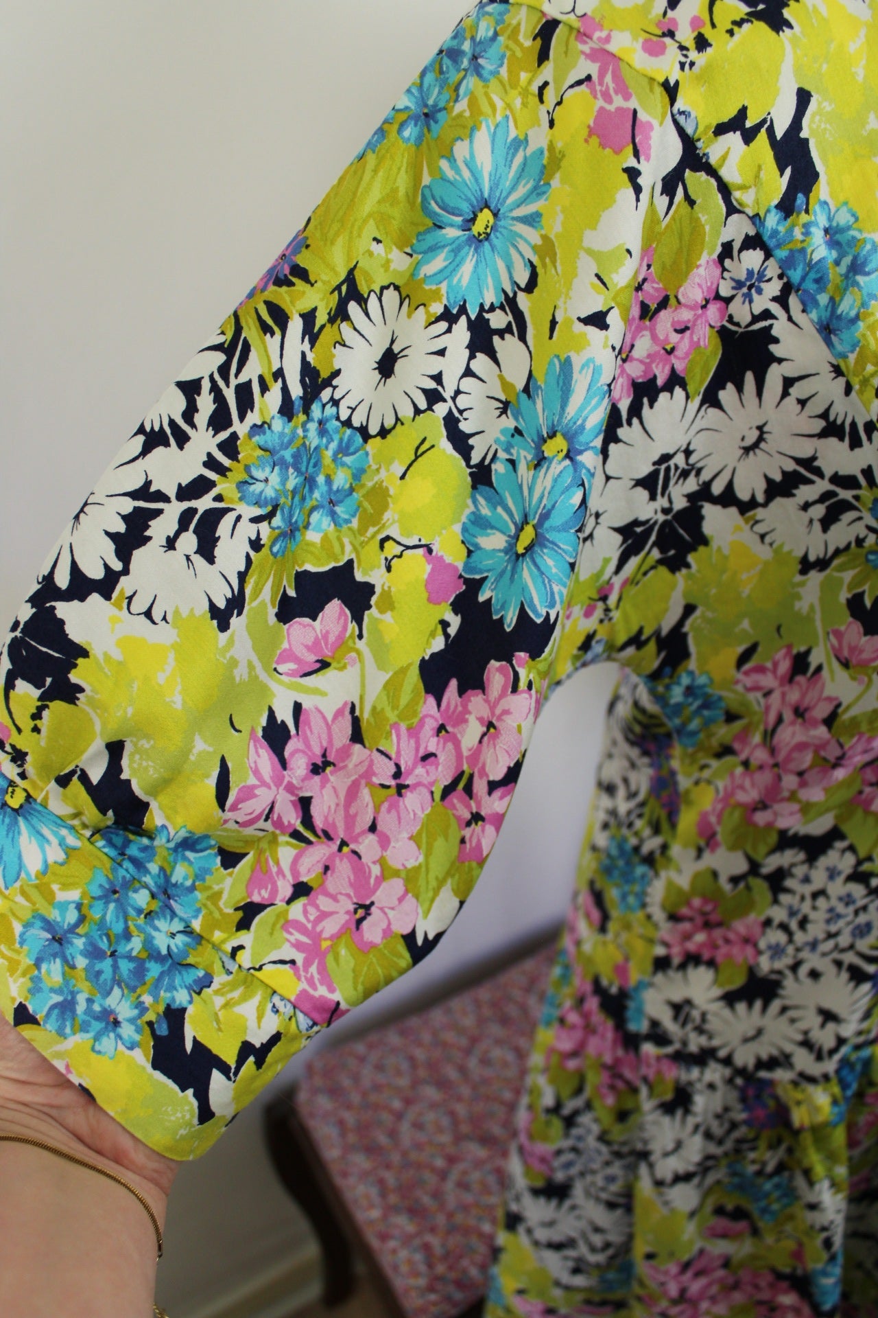 🌸🍒Robe vintage 80's fleurie Gevana - manches bouffantes 100% coton - Taille 38/40🍒🌸