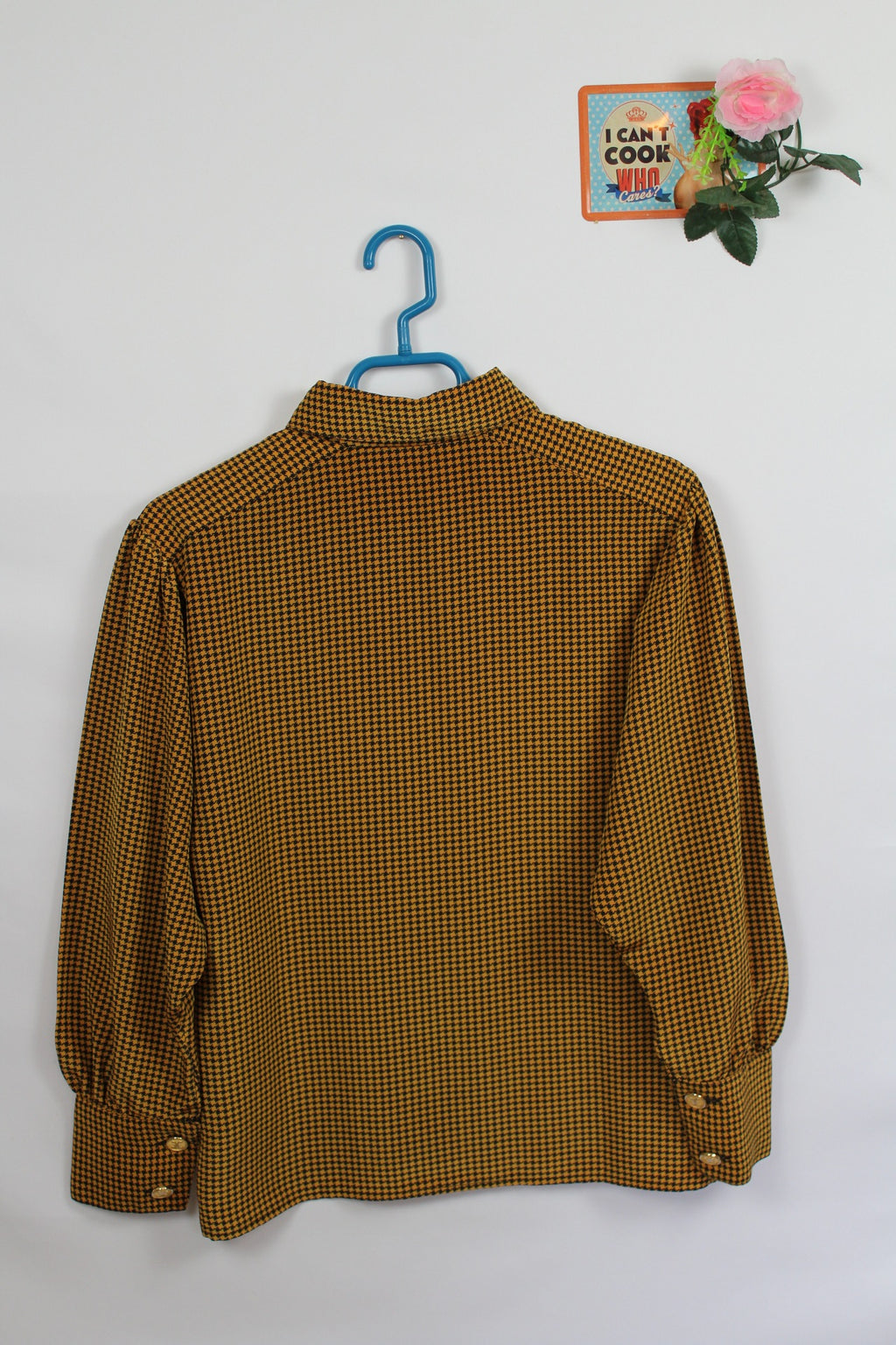 🌸Chemise vintage 80s chic - pieds de poule moutarde & boutons dorés🍒