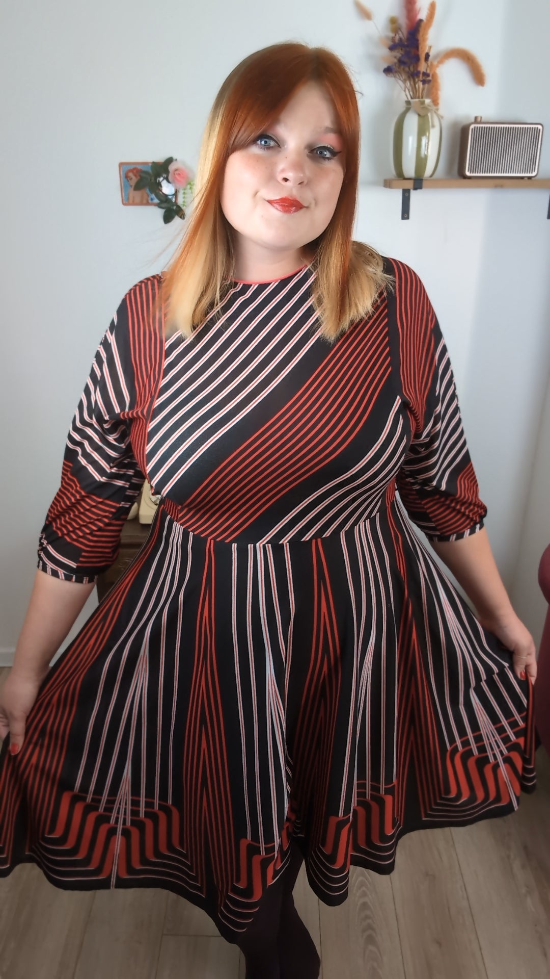 Robe vintage années 70 manches longues rayée automne chic - Taille 40/42