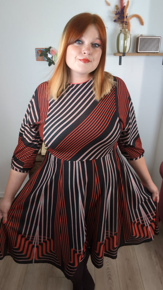 Robe vintage années 70 manches longues rayée automne chic - Taille 40/42
