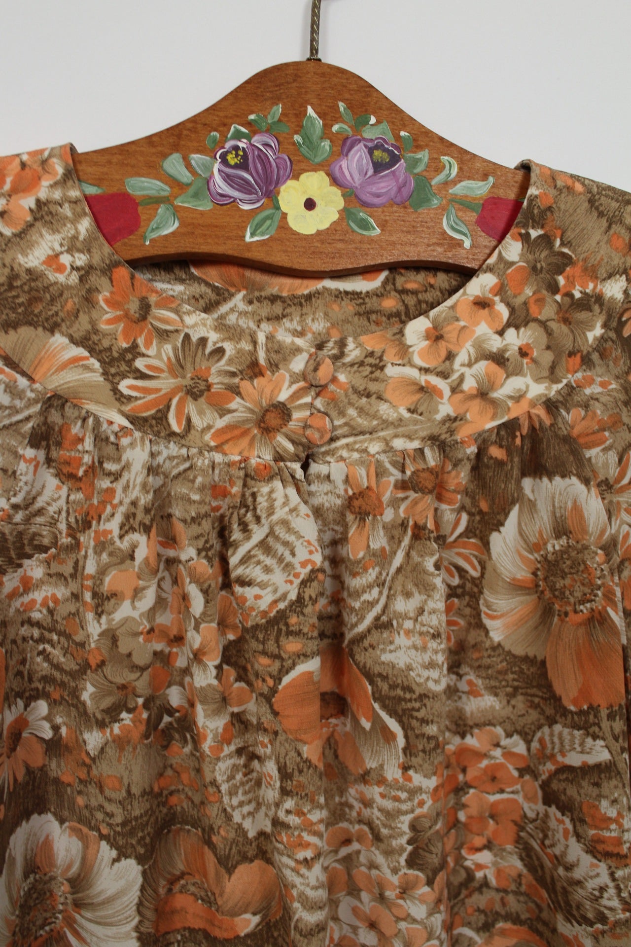 🌸🍒Blouse vintage 70's "papier peint - fleurs automnales" légère - Taille 38/40🍒🌸