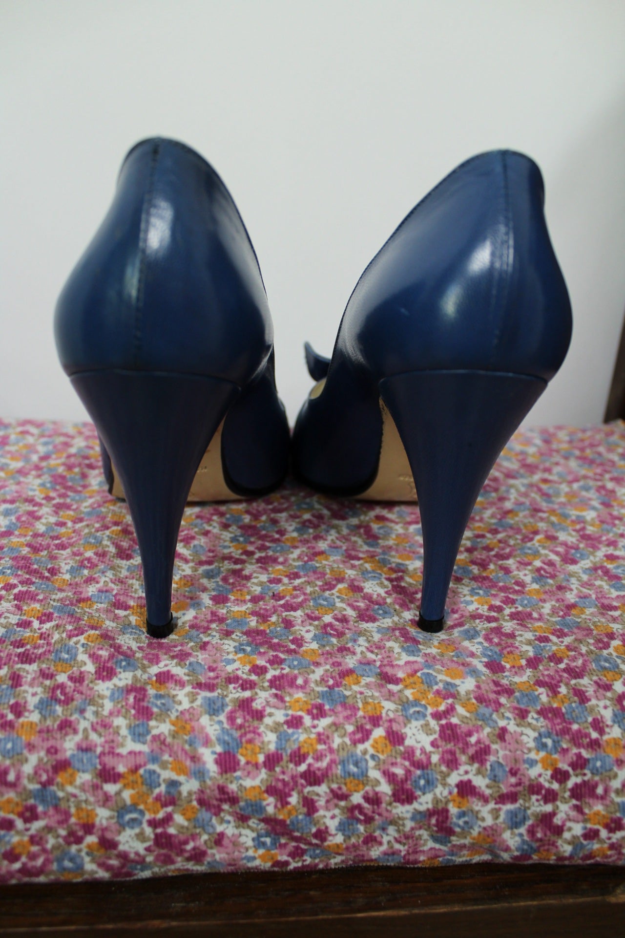 🌸🍒Escarpins vintage 80/90's bleu bout ouvert peep toe & nœud - cuir véritable - pointure 38🍒🌸