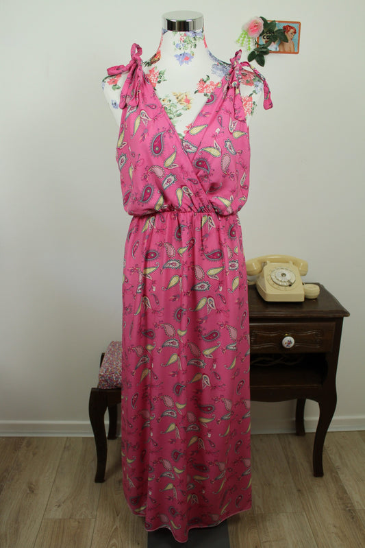 🌸🍒Robe longue d'été rose pep's motifs paisley - made in Italy - Taille 40🍒🌸