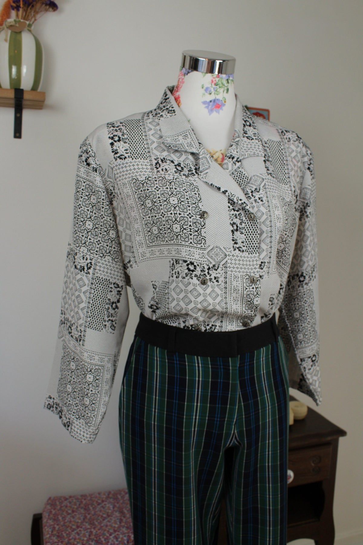 Chemise preppy vintage années 80 pois, fleurs & paisley - Taille 42/44