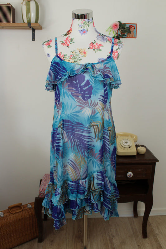 🌸🍒Robe vintage années 90 esprit tropicale & volants - Taille 38🍒🌸