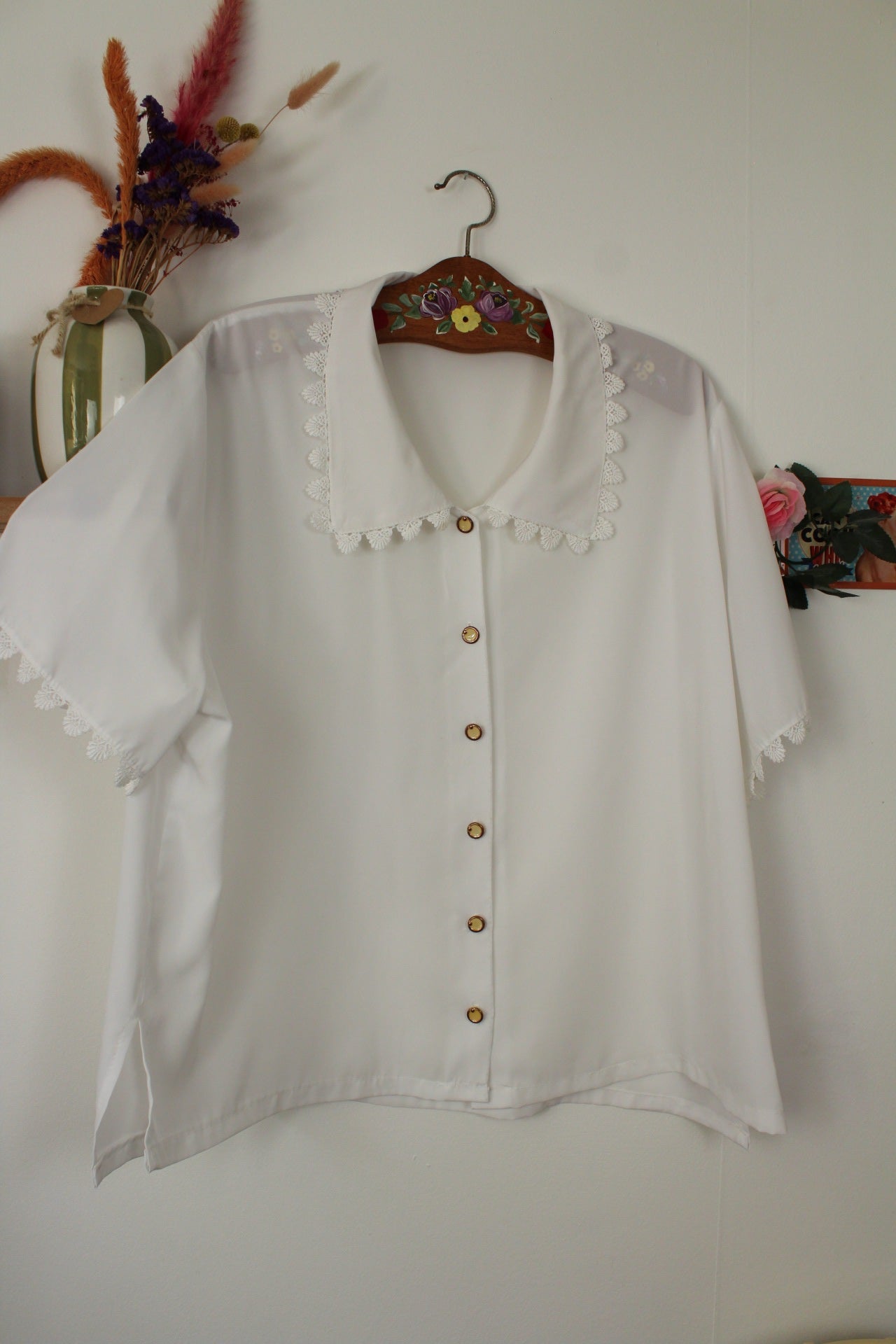 🌸🍒Chemise blanche vintage années 90 col brodé - Taille 48/50🍒🌸