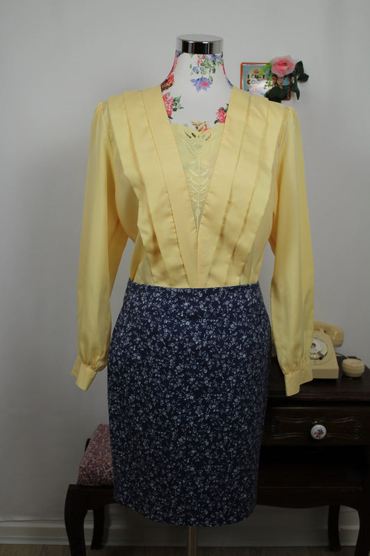 🌸🍒Jupe vintage 90's Nina Kalio en denim effet fleuri liberty - Taille 40🍒🌸