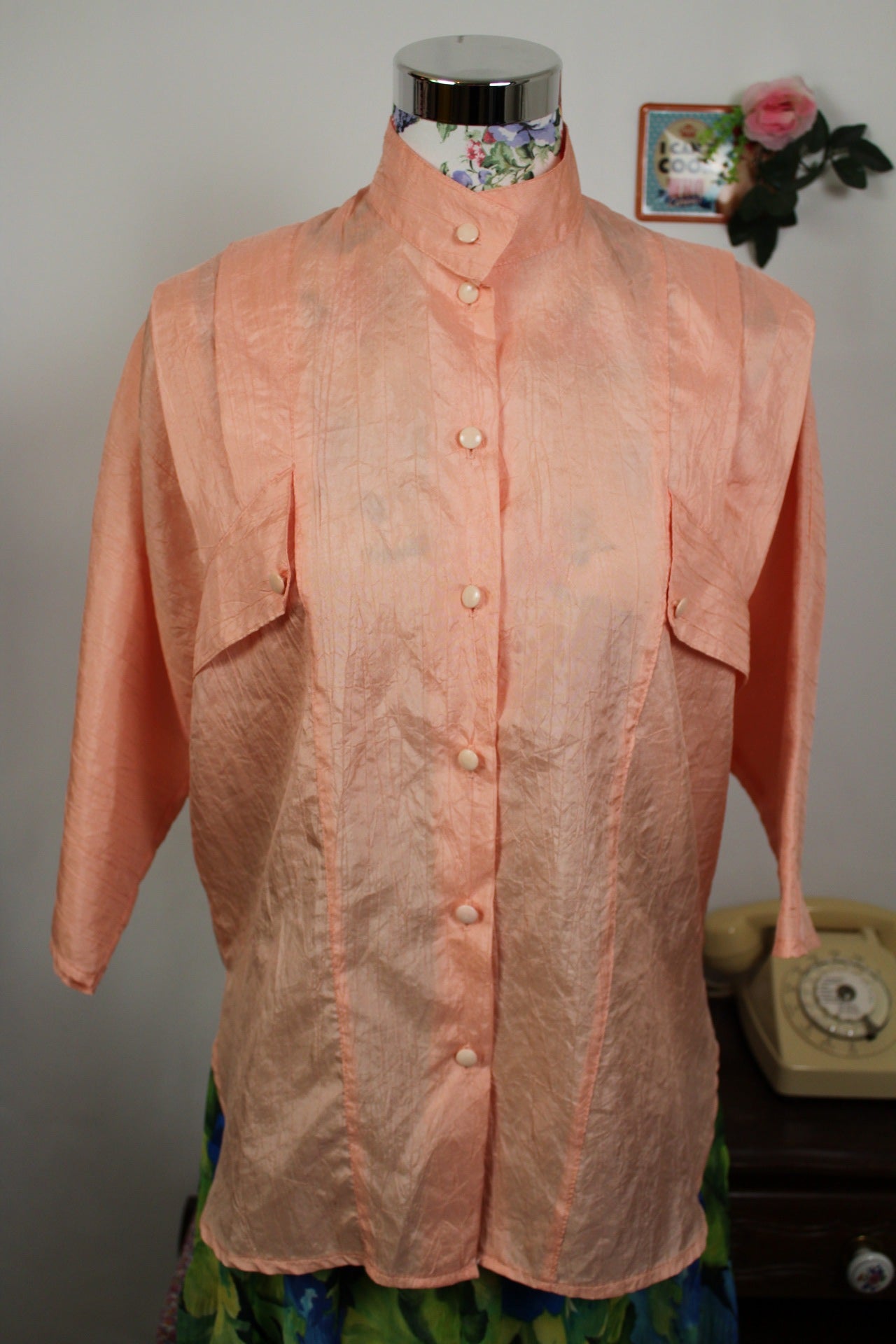 🌸🍒Chemise vintage 80/90's rose pêche - coupe & manches amples - Taille 40/42🍒🌸
