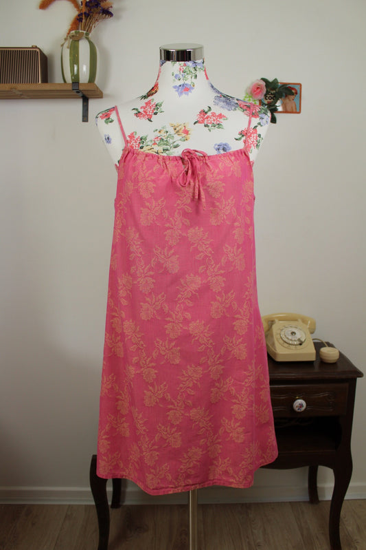 🌸🍒Robe vintage 90's Etam rose bonbon & fleurs en relief - 100% coton - Taille 38🍒🌸