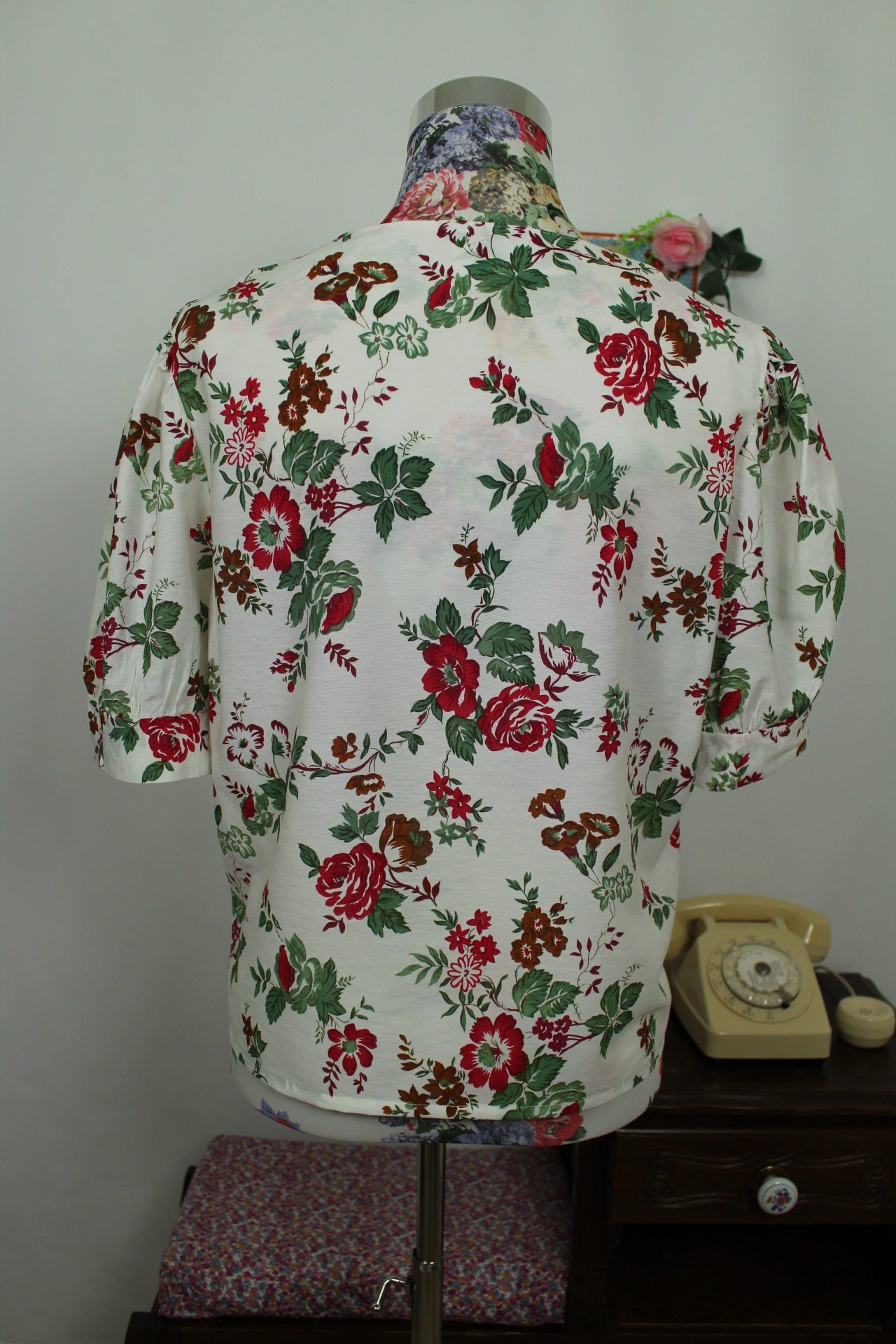 🌸🍒Blouse fleurie vintage 80's - manches bouffantes romantiques - Taille 38/40🍒🌸