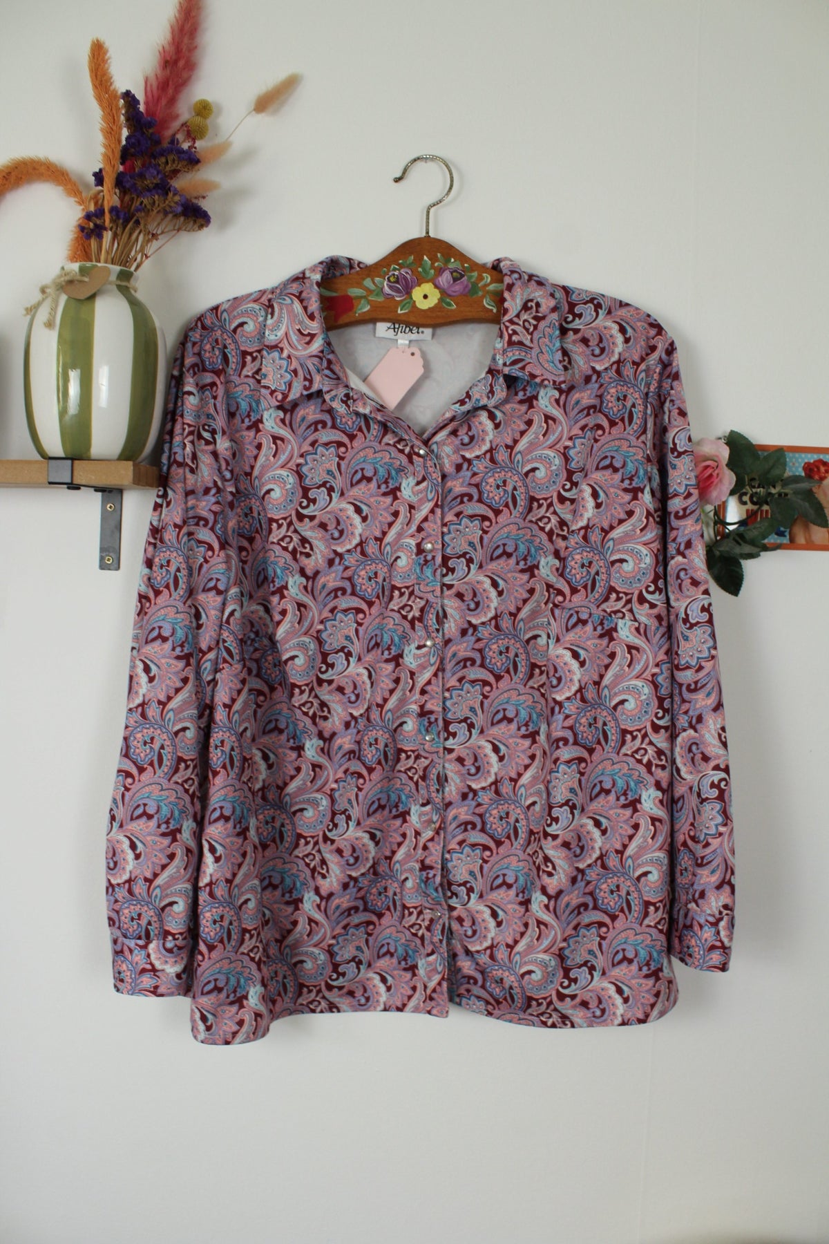 Chemise vintage années 90 fleurie baroque & boutons pressions nacrés - Taille 46/48