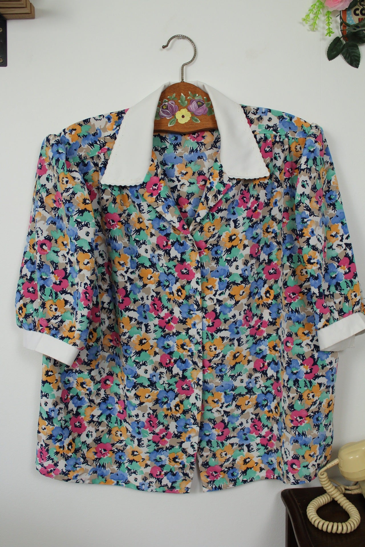 🍒🌸Chemisier vintage fleuri 70's à manches bouffantes - Maison du Jersey - Taille 42/44🌸🍒