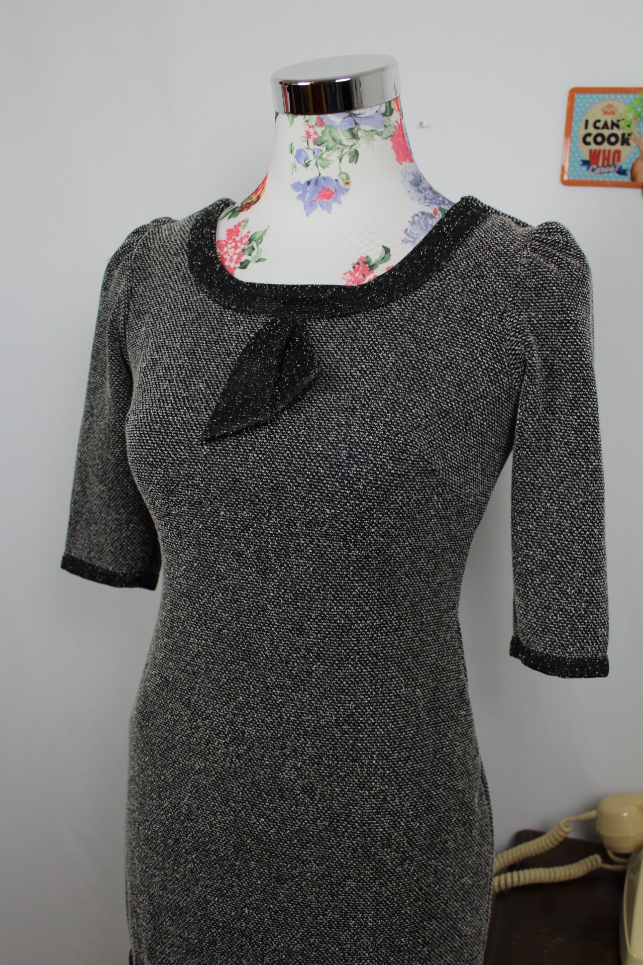 🍒🌸Robe d'hiver Bullhead Black style rétro chic - volants & col lavallière - Taille 36🌸🍒