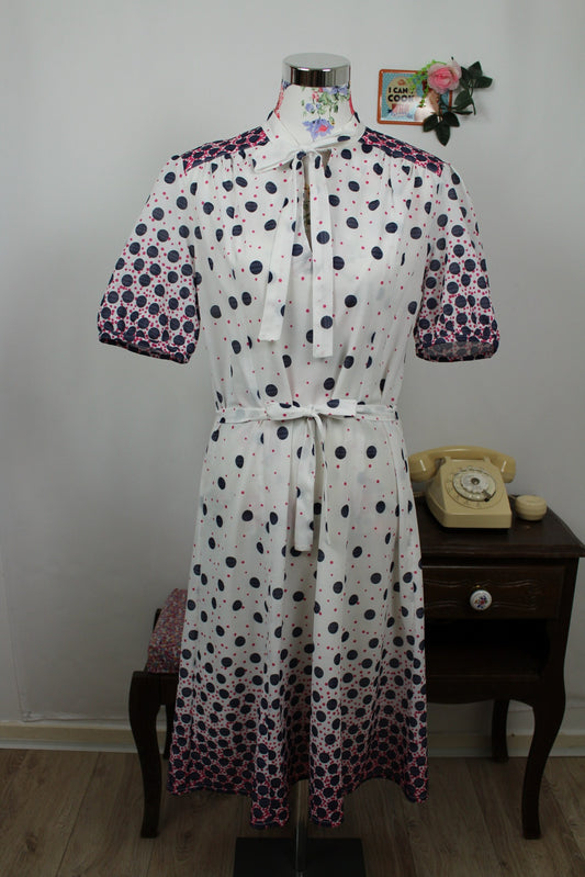 🌸🍒Robe vintage 70/80's col lavallière pois graphiques avec effet dégradé - Taille 40 - petit 42🍒🌸