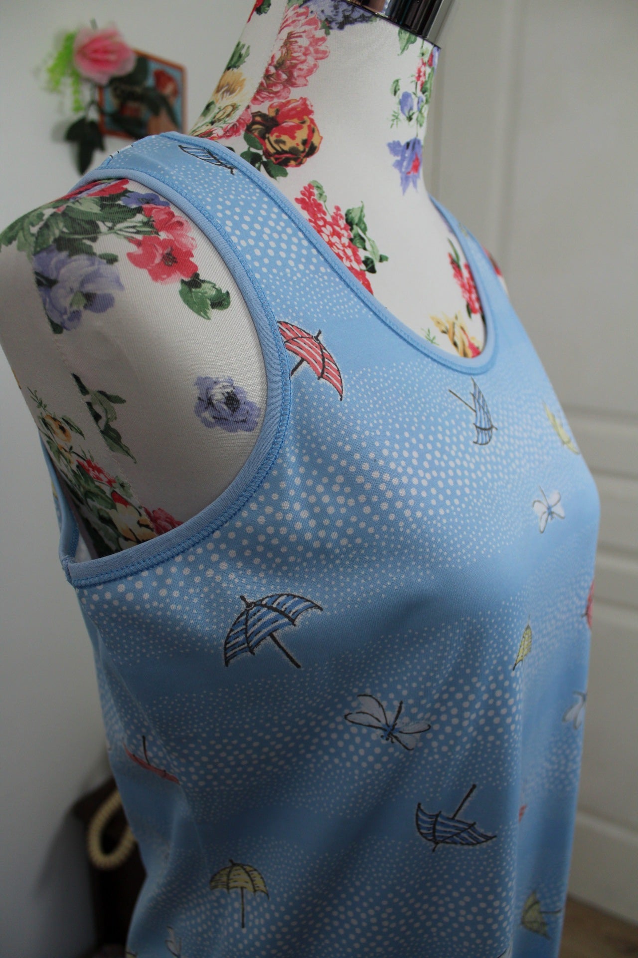 🌸🍒Robe d'été motifs libellules & parasols style plage rétro - Taille 38🍒🌸